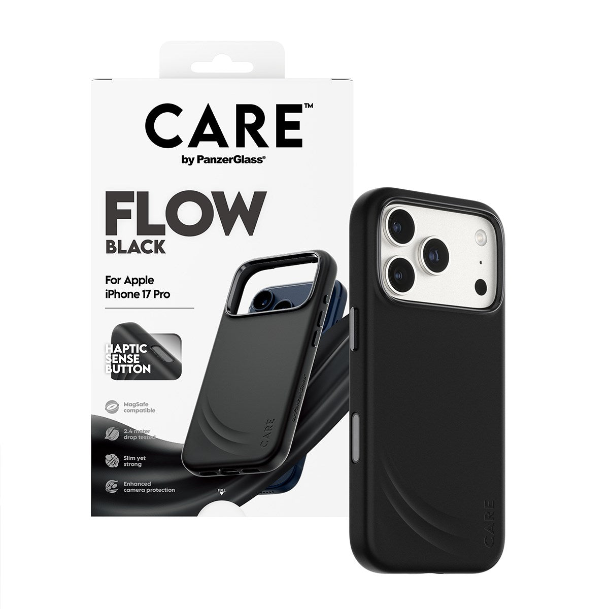 CARE by PanzerGlass® FLOW Case Black w. Haptic Button & MagSafe iPhone 17 Pro
