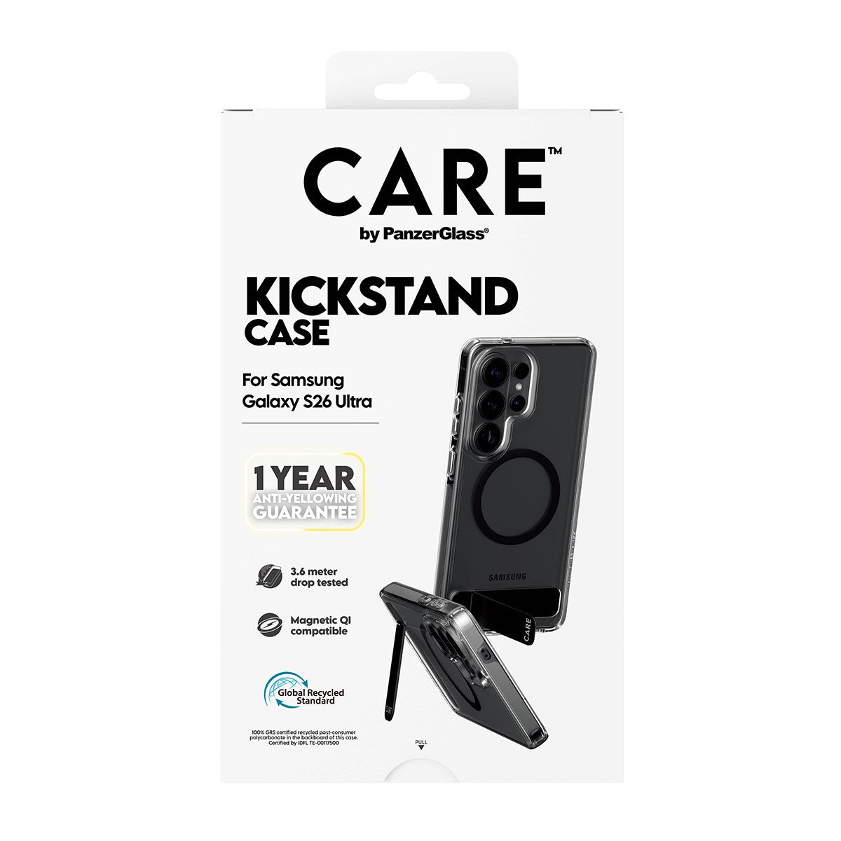 CARE™ by PanzerGlass® Urban Explorer Case Transparent w. Black Kickstand & Qi Samsung Galaxy S26 Ultra