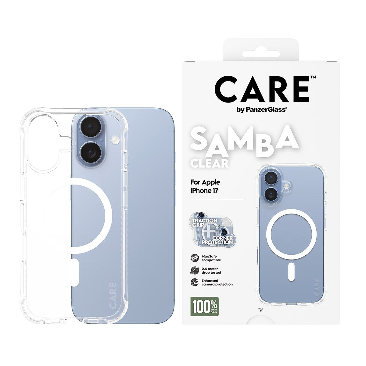 CARE™ by PanzerGlass® Samba Case Transparent w. White MagSafe iPhone 17