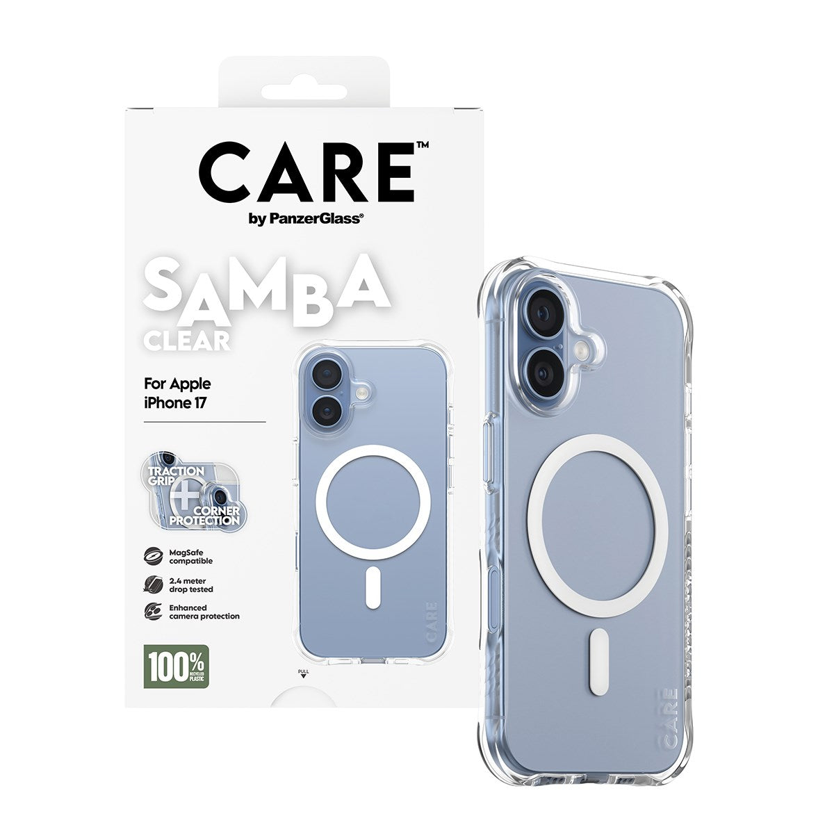 CARE™ by PanzerGlass® Samba Case Transparent w. White MagSafe iPhone 17