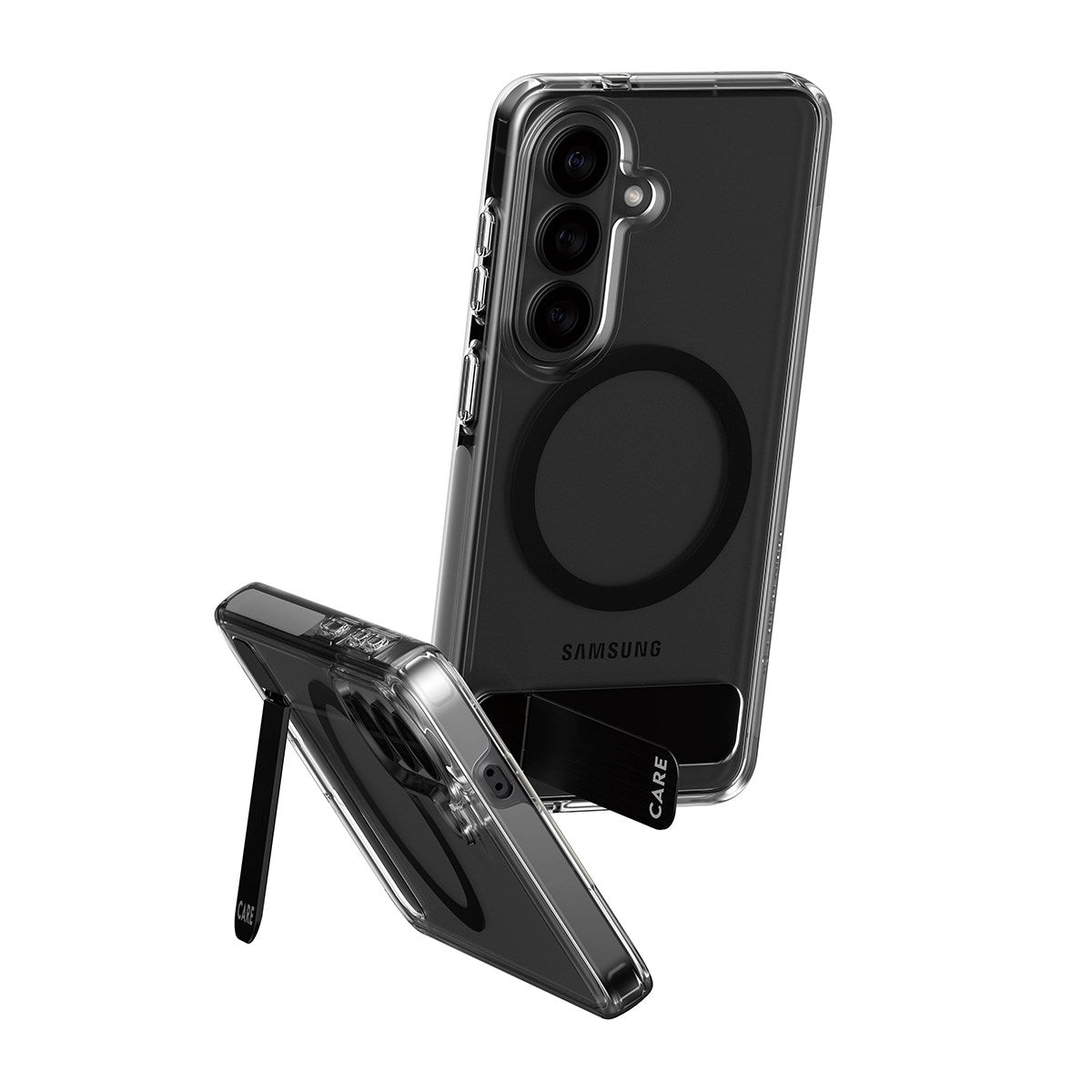 CARE™ by PanzerGlass® Urban Explorer Case Transparent w. Black Kickstand & Qi Samsung Galaxy S26