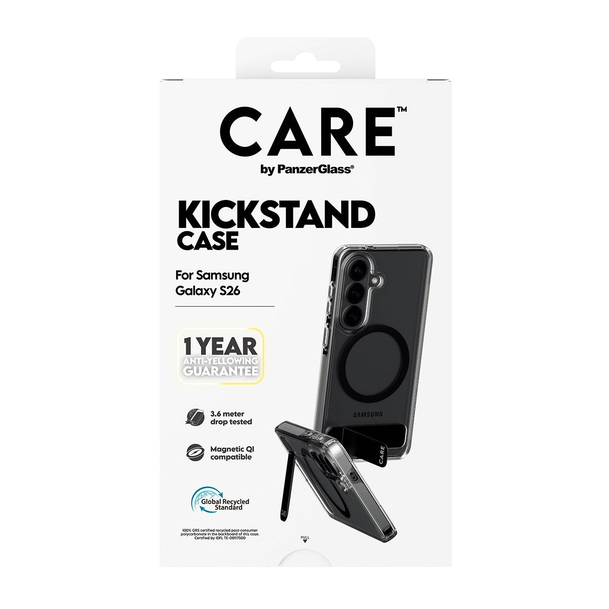 CARE™ by PanzerGlass® Urban Explorer Case Transparent w. Black Kickstand & Qi Samsung Galaxy S26