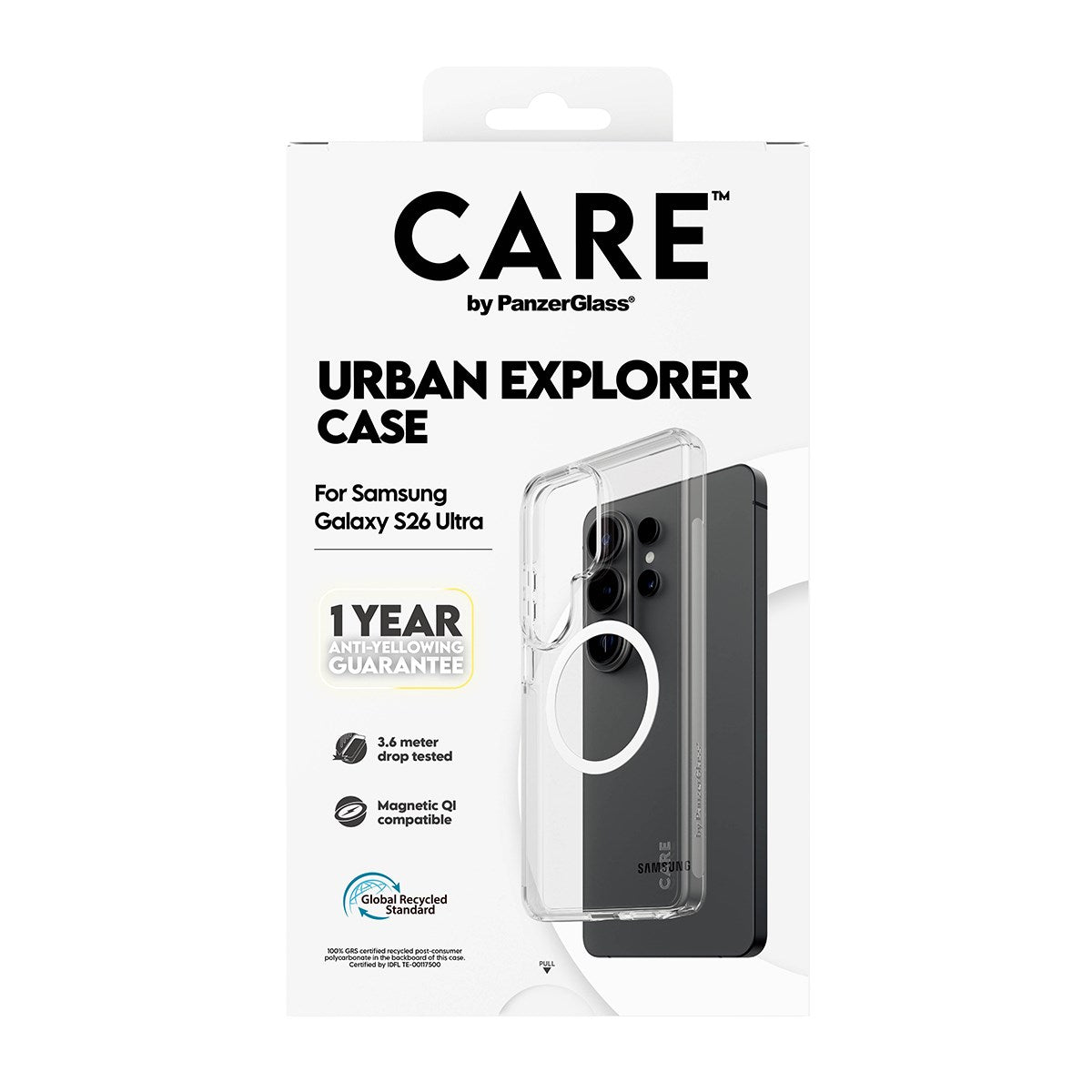 CARE™ by PanzerGlass® Urban Explorer Case Transparent w. White Qi Samsung Galaxy S26 Ultra