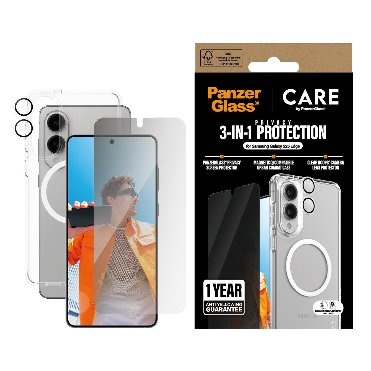 PanzerGlass® | CARE by PanzerGlass® Urban Combat 3-in-1 Privacy Bundle Samsung S25 Edge