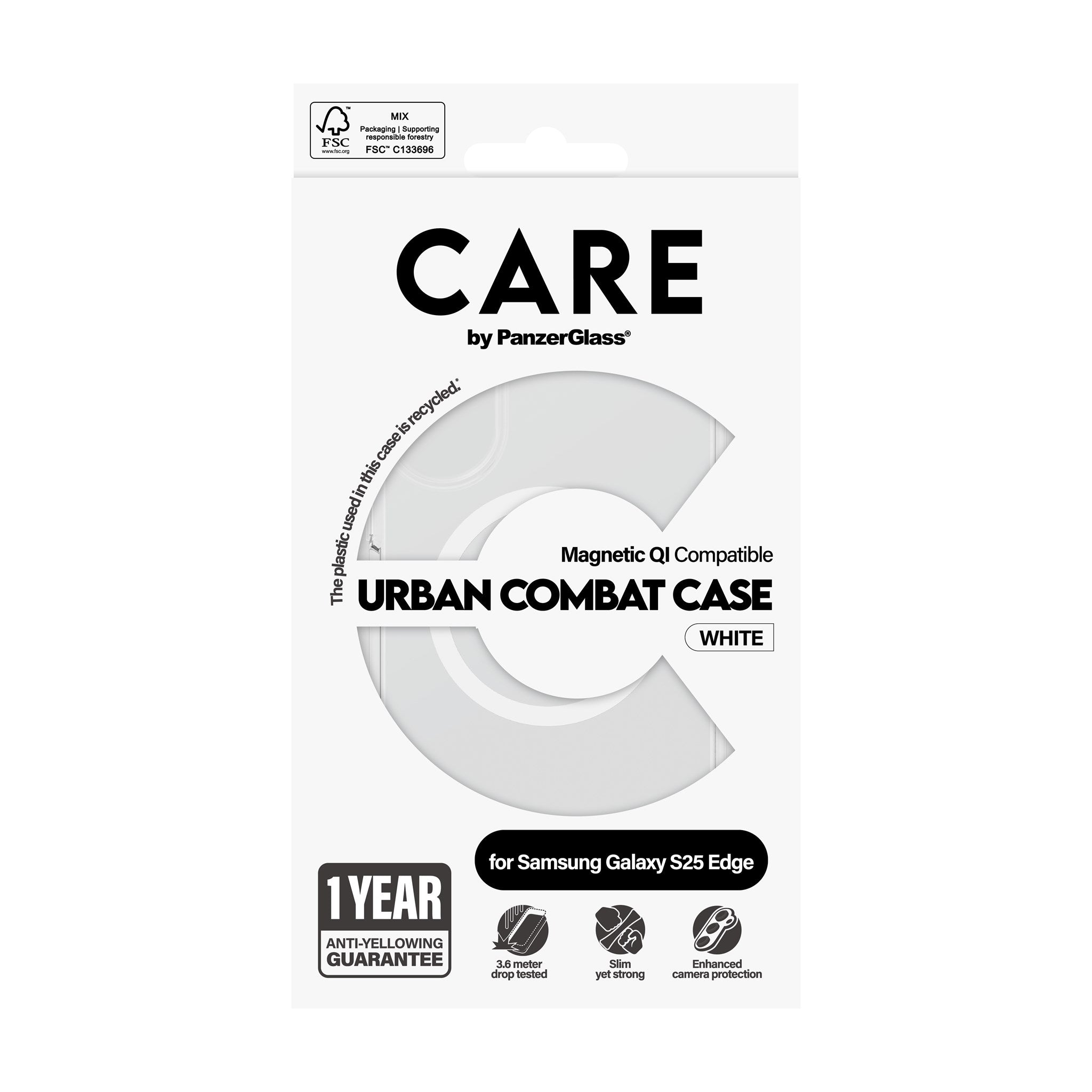 CARE by PanzerGlass® Urban Combat Case Transparent w. White Qi Compatible Samsung S25 Edge