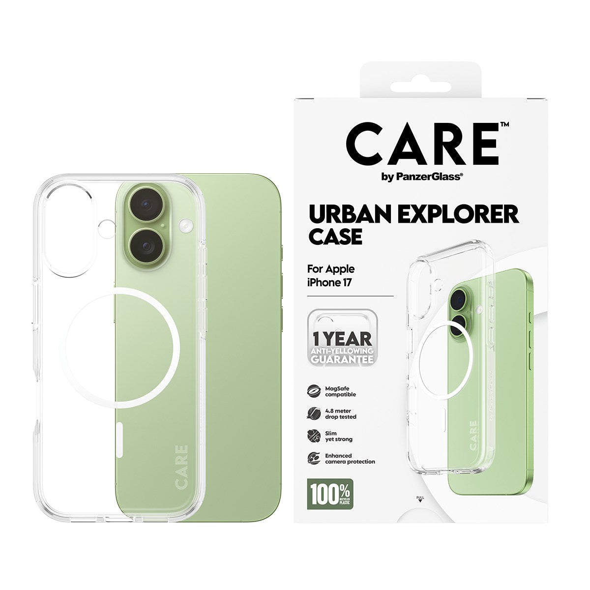 CARE by PanzerGlass® Urban Explorer Case Transparent w. White MagSafe iPhone 17