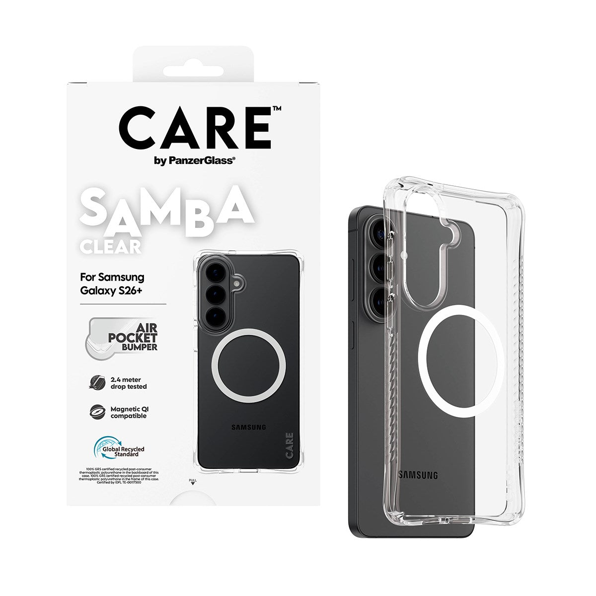 CARE™ by PanzerGlass® Samba Case Transparent w. White Qi Samsung Galaxy S26+