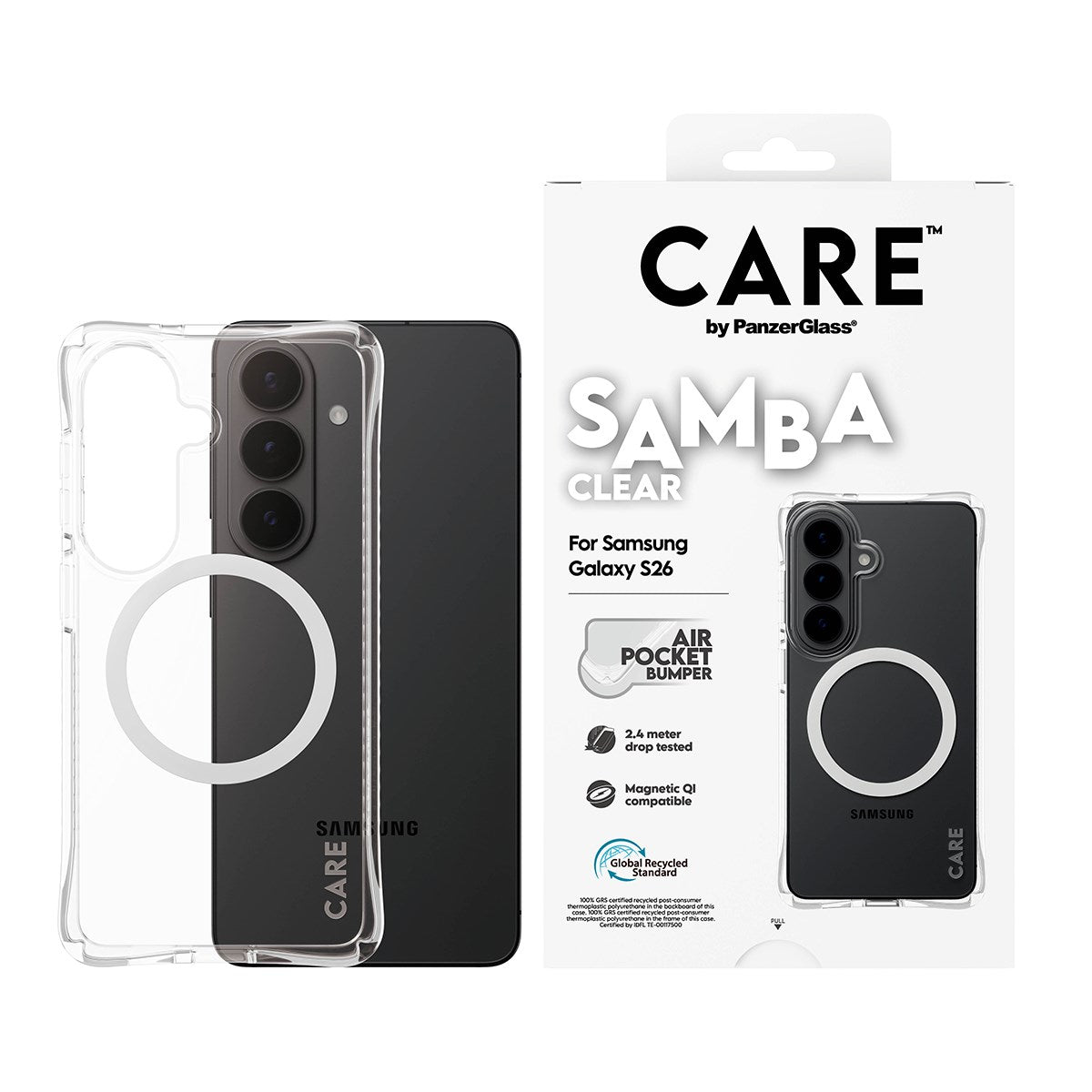 CARE™ by PanzerGlass® Samba Case Transparent w. White Qi Samsung Galaxy S26