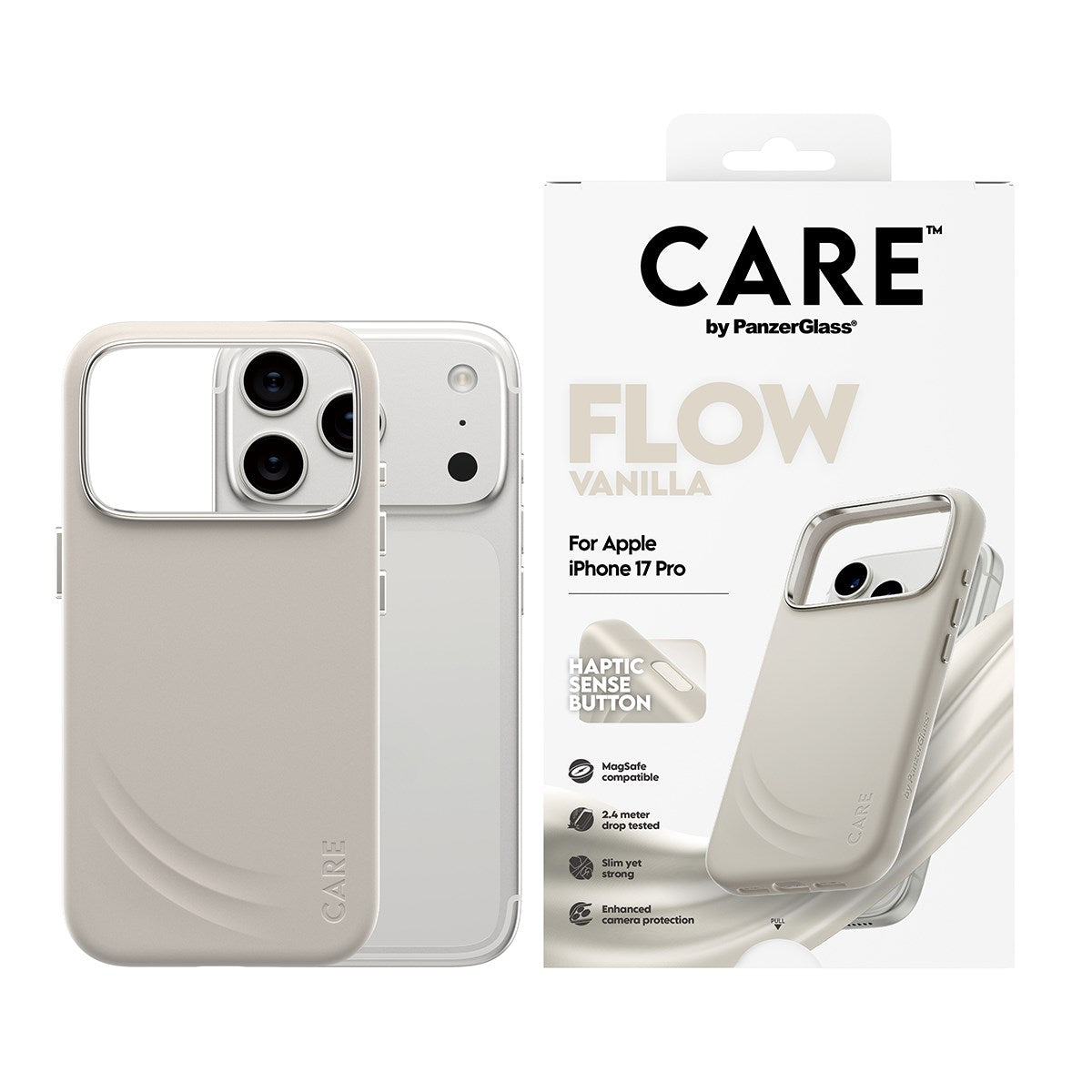 CARE by PanzerGlass® FLOW Case Vanilla w. Haptic Button & MagSafe iPhone 17 Pro
