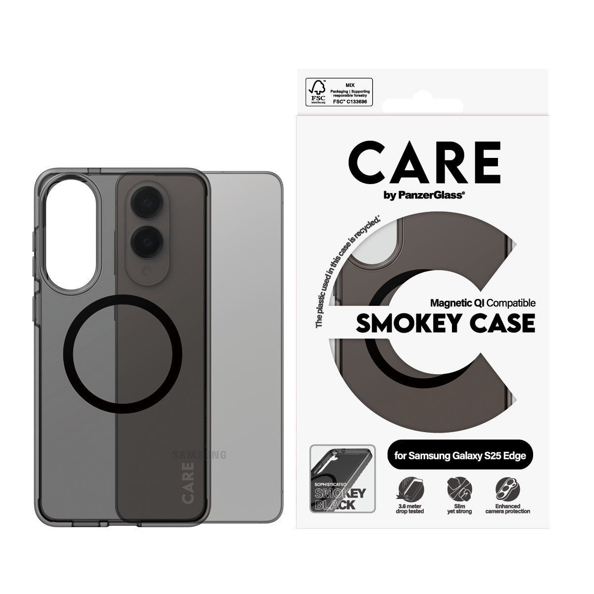 CARE by PanzerGlass® Urban Combat Case Smokey w. Black Qi Compatible Samsung S25 Edge