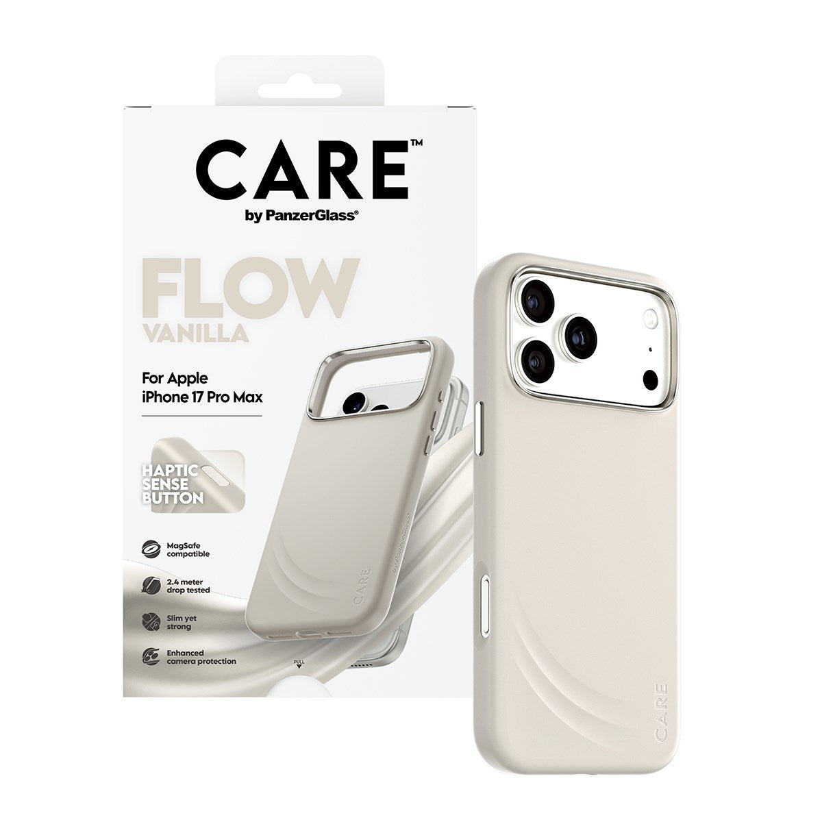 CARE by PanzerGlass® FLOW Case Vanilla w. Haptic Button & MagSafe iPhone 17 Pro Max