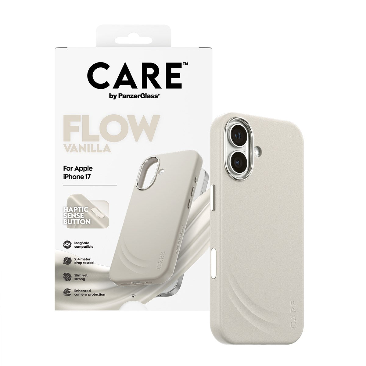 CARE by PanzerGlass® FLOW Case Vanilla w. Haptic Button & MagSafe iPhone 17
