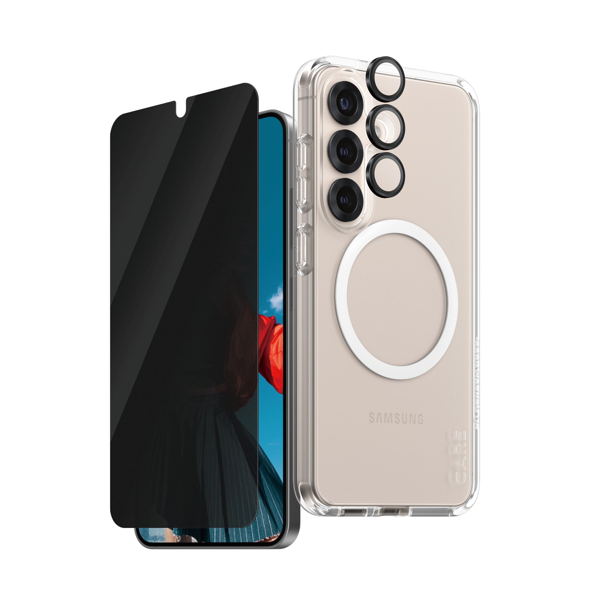 CARE by PanzerGlass® Flagship 3-in-1 Privacy Bundle Samsung Galaxy S25