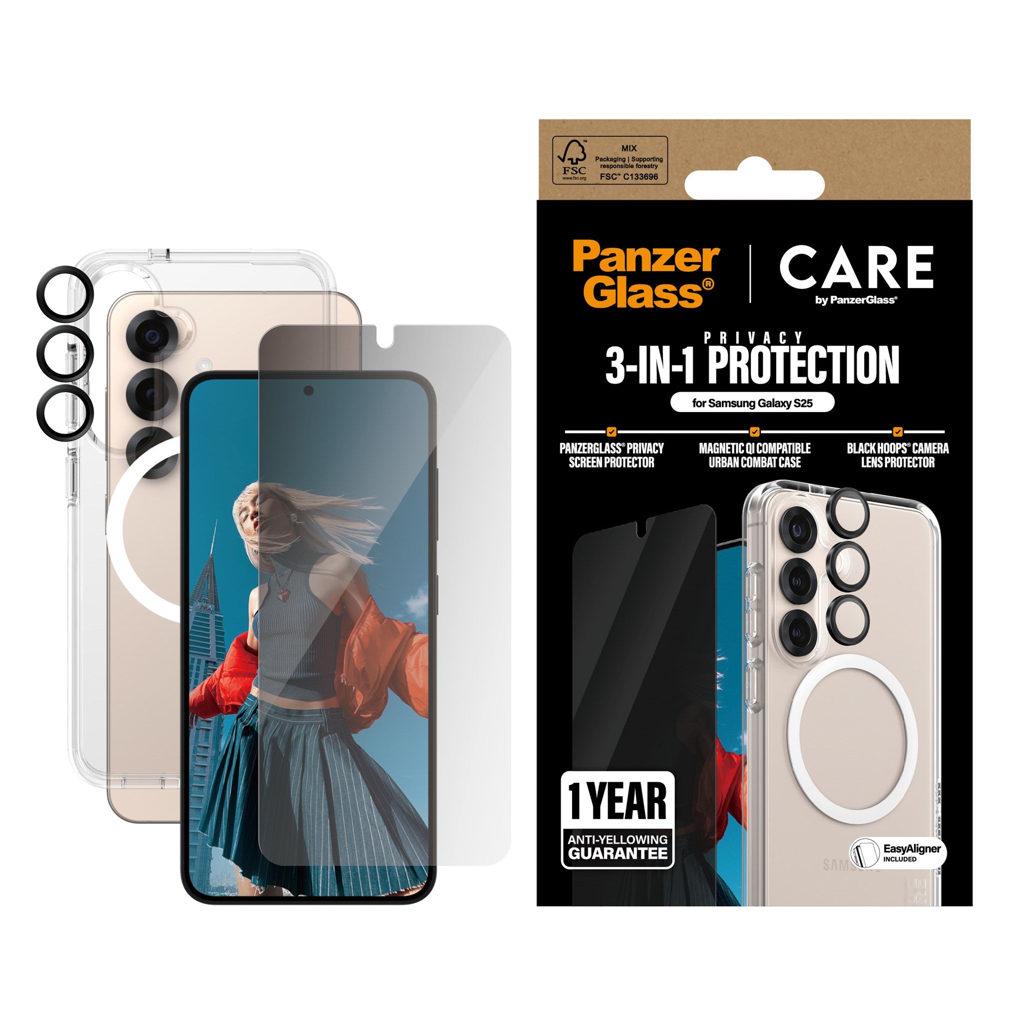 PanzerGlass® | CARE by PanzerGlass® Urban Combat 3-in-1 Privacy Bundle Samsung Galaxy S25