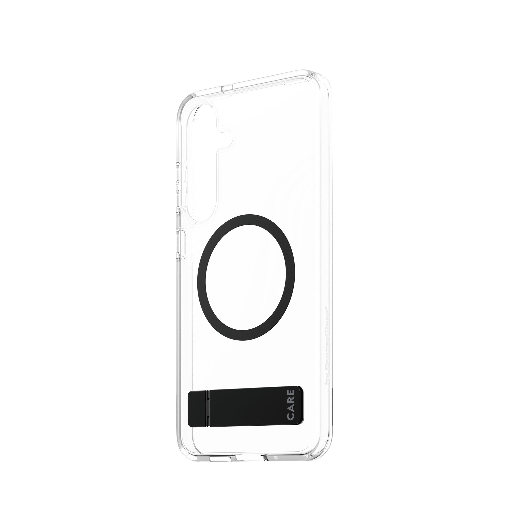 CARE by PanzerGlass® Case Transparent w. Black Kickstand & Qi Compatible Samsung Galaxy S25+