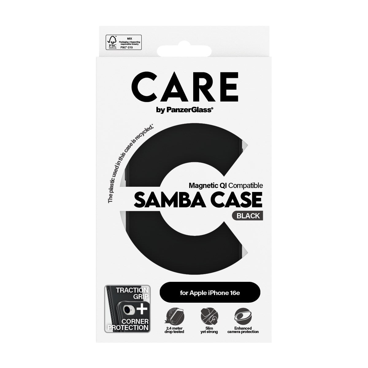 CARE by PanzerGlass® Samba Case Black w. Qi Compatible iPhone 16e