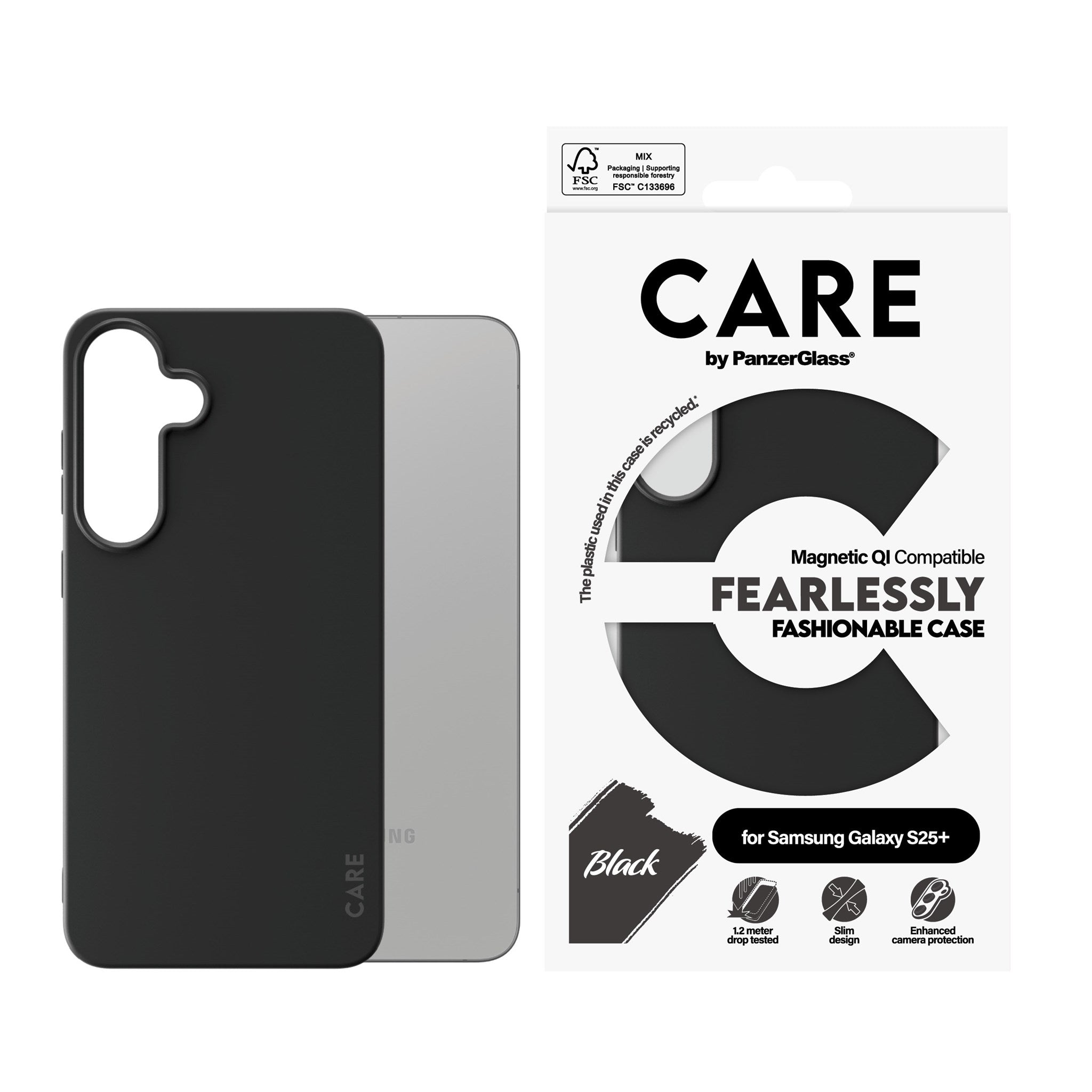 CARE by PanzerGlass® Case Black w. Qi Compatible Samsung Galaxy S25+