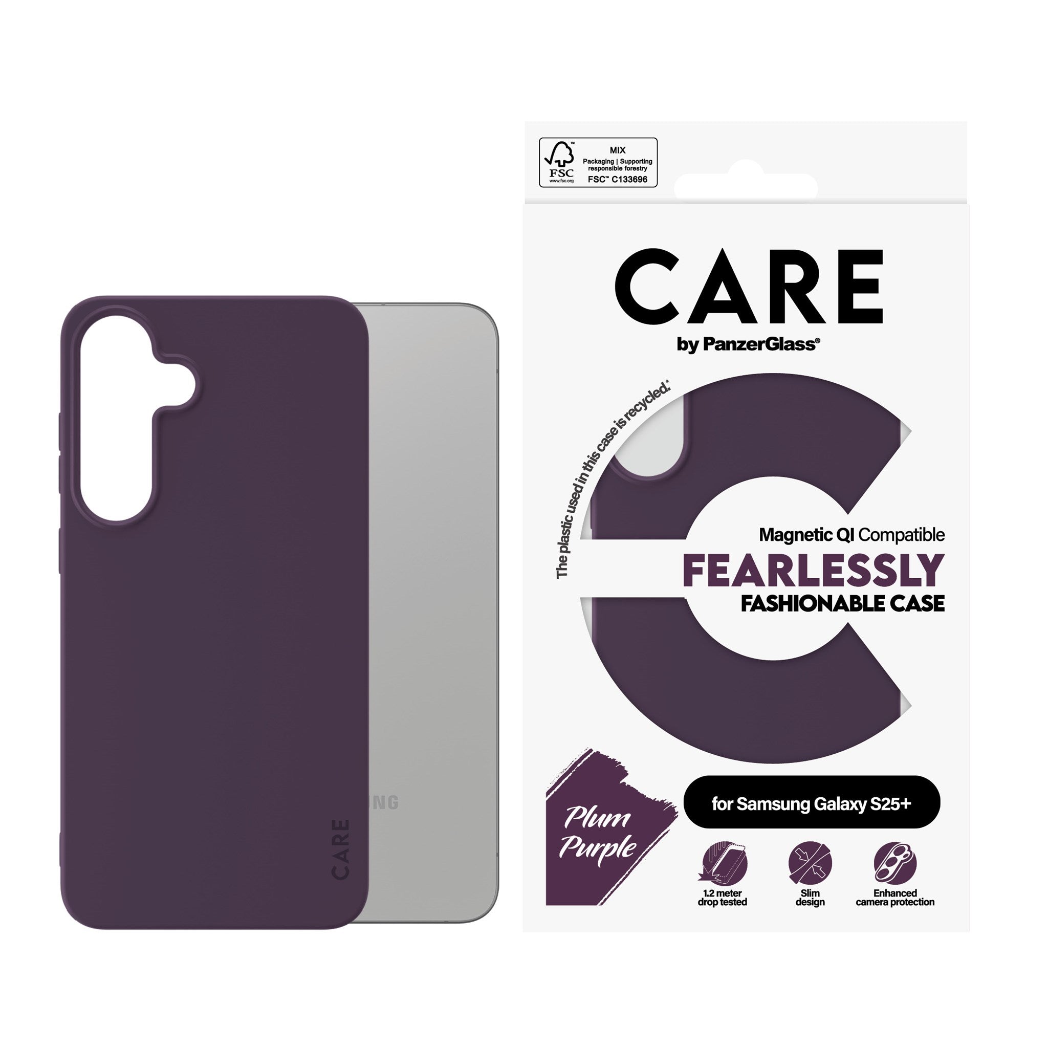 CARE by PanzerGlass® Case Plum Purple w. Qi Compatible Samsung Galaxy S25+