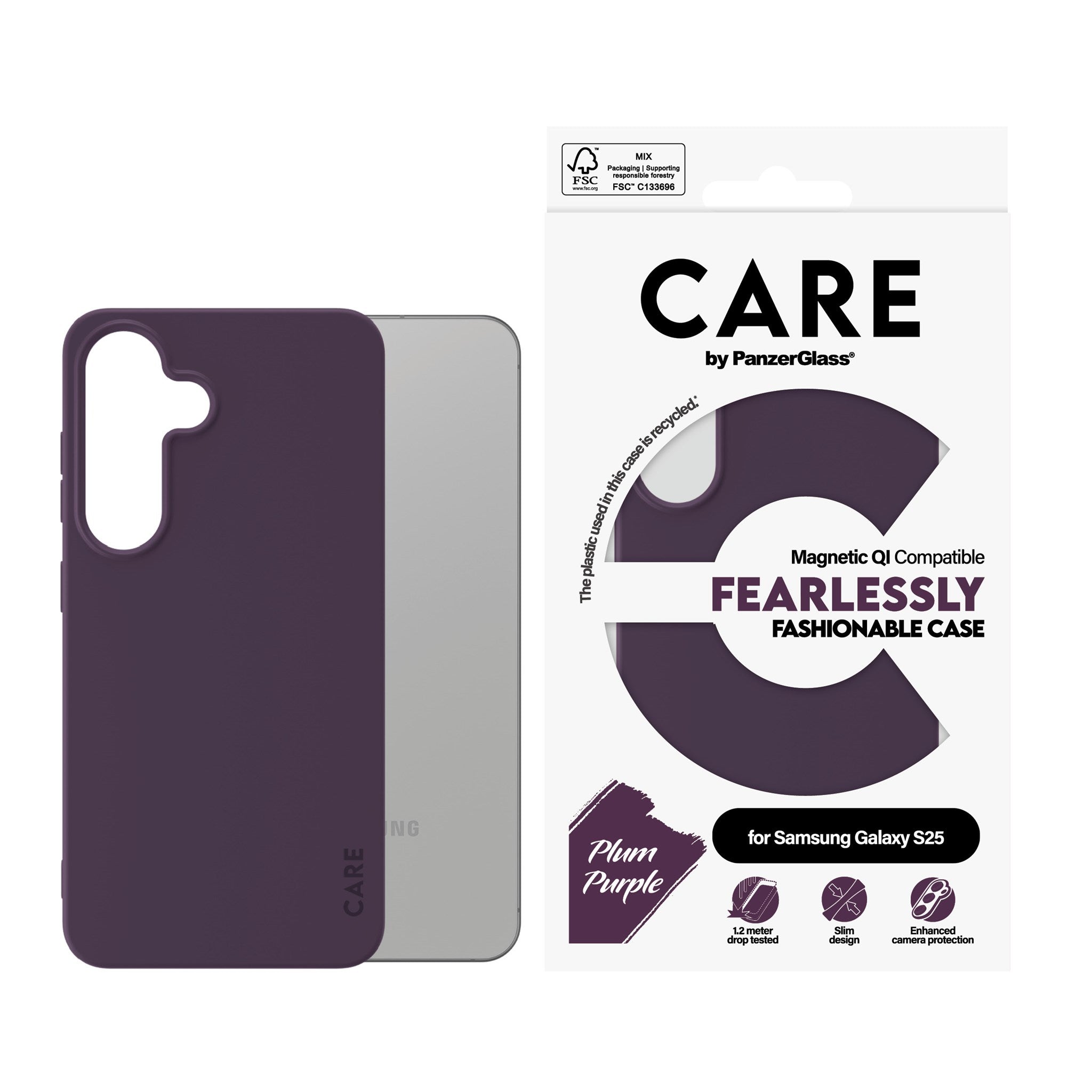 CARE by PanzerGlass® Case Plum Purple w. Qi Compatible Samsung Galaxy S25