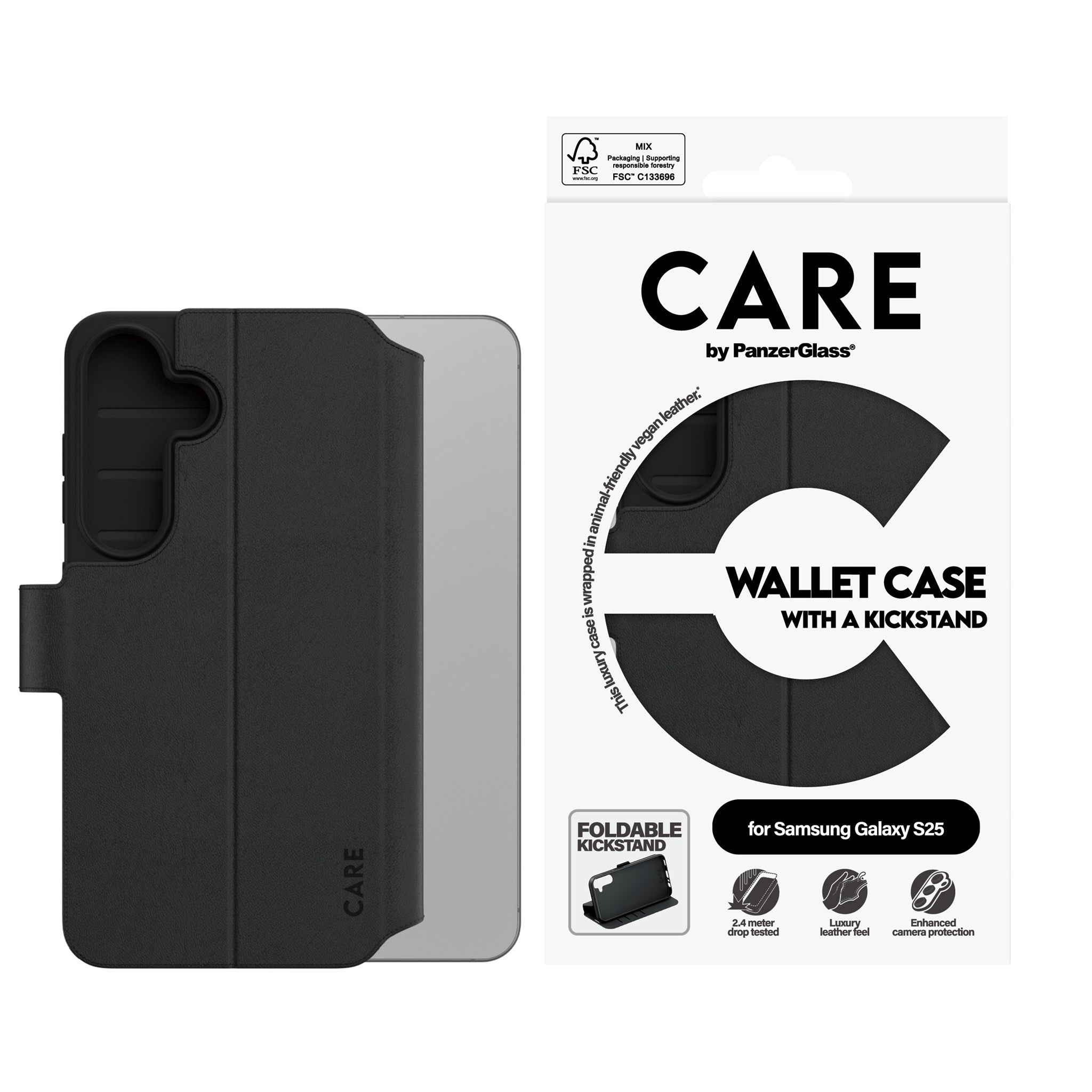 CARE by PanzerGlass® Wallet Case w. Kickstand Samsung Galaxy S25