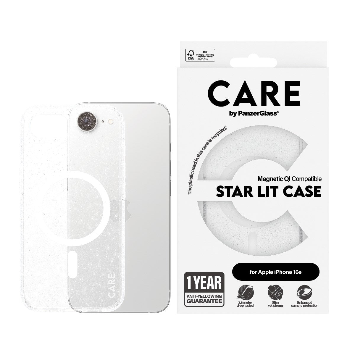 CARE by PanzerGlass® Urban Combat Case Star Lit w. White Qi Compatible iPhone 16e