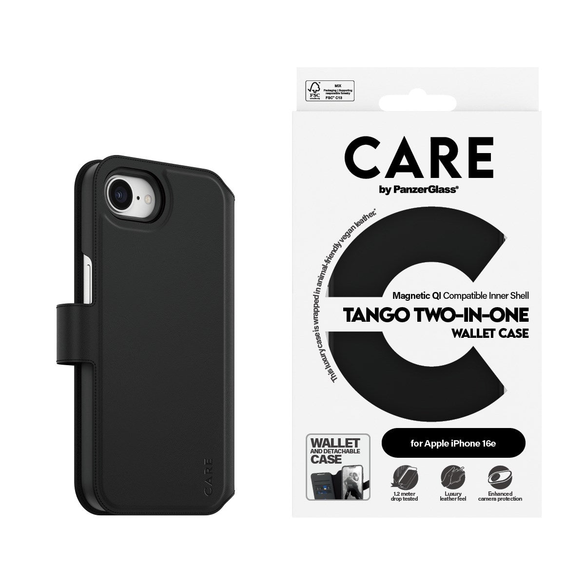 CARE by PanzerGlass® Feature Case Tango Two-in-One Wallet w. Qi-Compatible iPhone 16e
