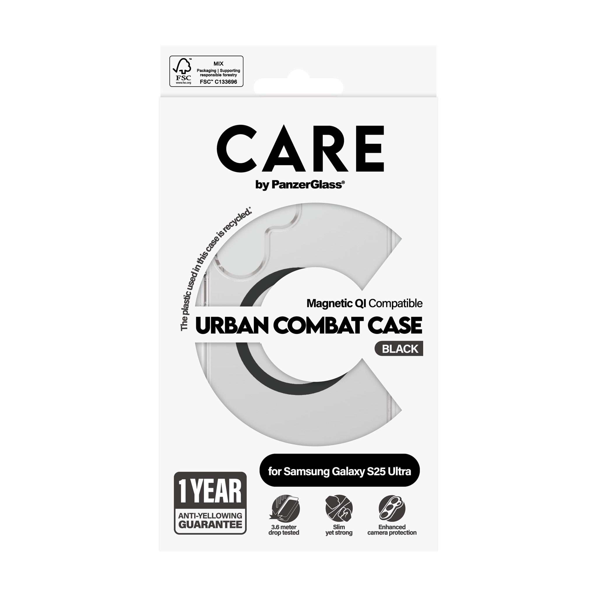 CARE by PanzerGlass® Urban Combat Case Transparent w. Black Qi Compatible Samsung Galaxy S25 Ultra