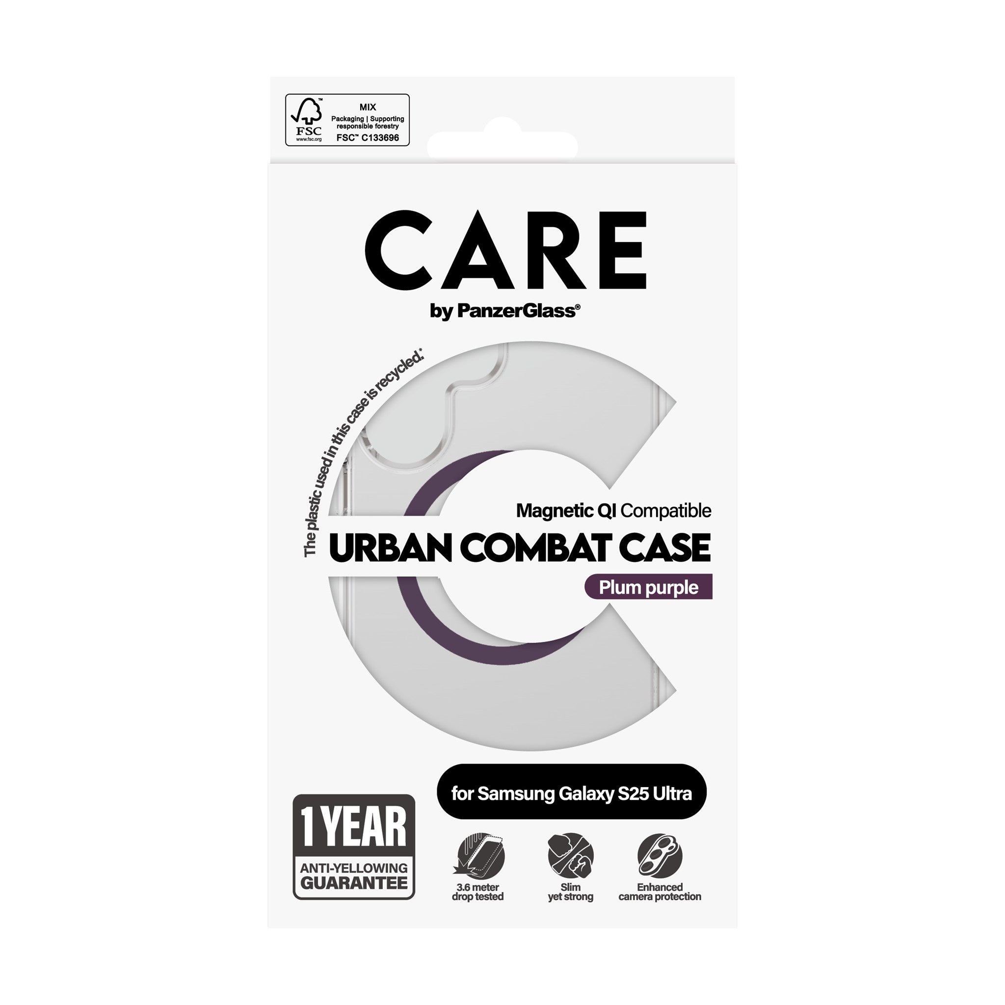 CARE by PanzerGlass® Flagship Case Transparent Urban Combat w. Plum Purple Qi Compatible Samsung Galaxy S25 Ultra