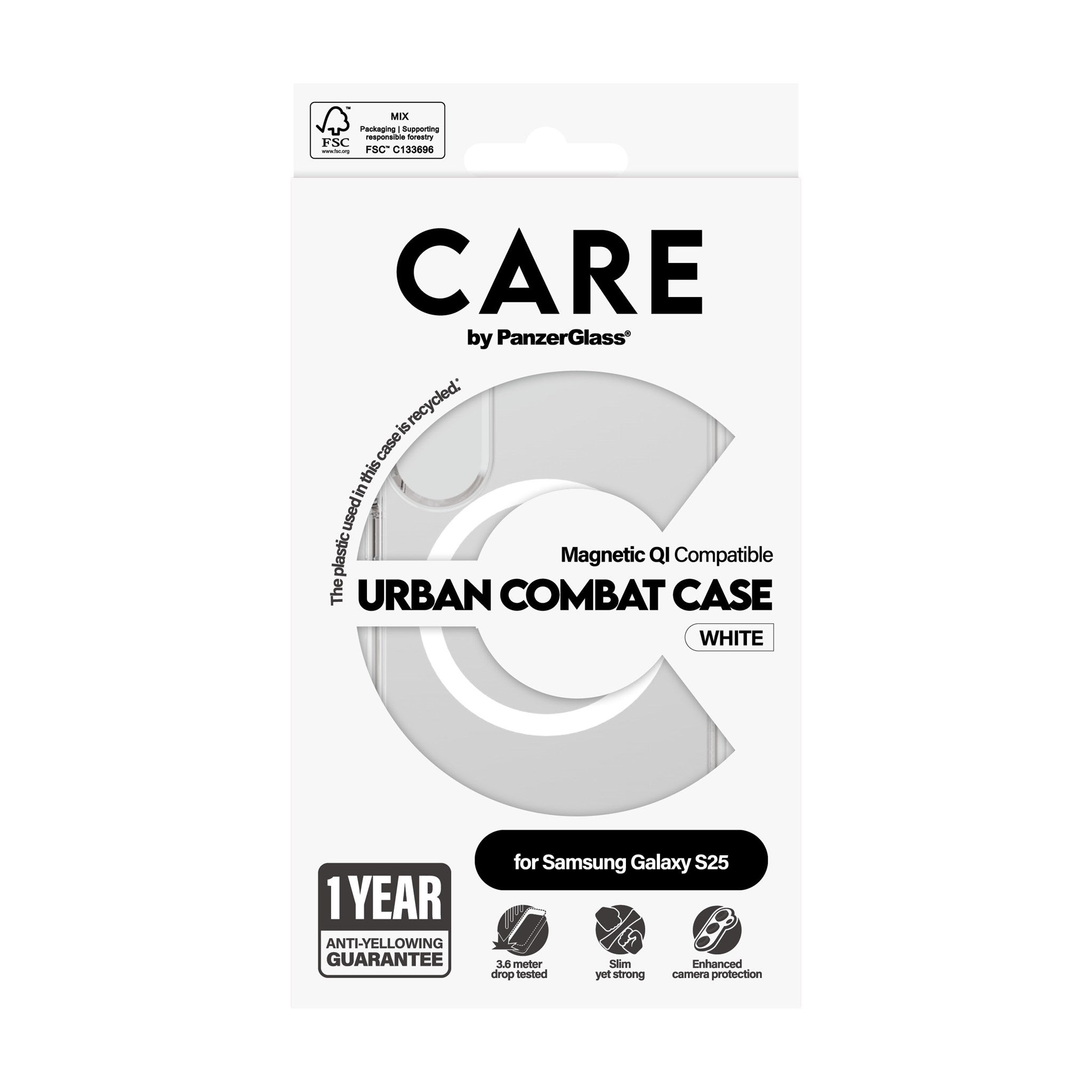 CARE by PanzerGlass® Urban Combat Case Transparent w. White Qi Compatible Samsung Galaxy S25