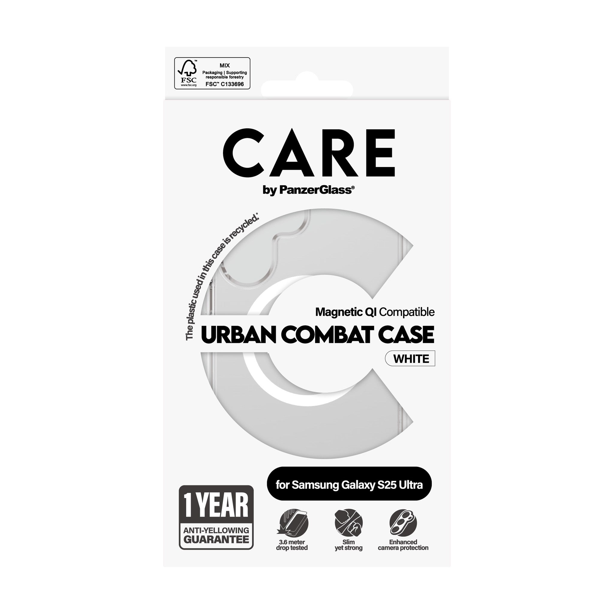 CARE by PanzerGlass® Urban Combat Case Transparent w. White Qi Compatible Samsung Galaxy S25 Ultra
