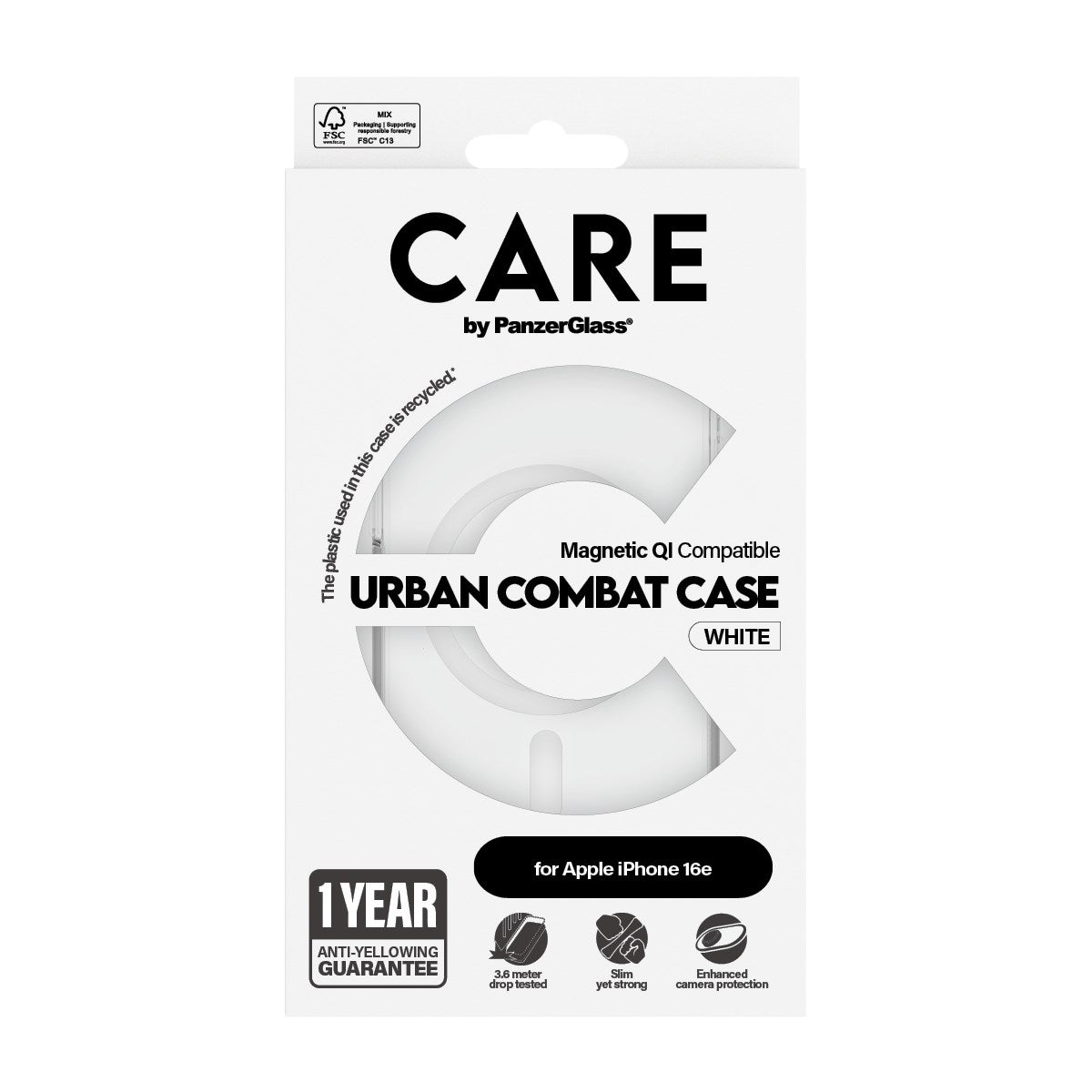 CARE by PanzerGlass® Urban Combat Case Transparent w. White Qi Compatible iPhone 16e