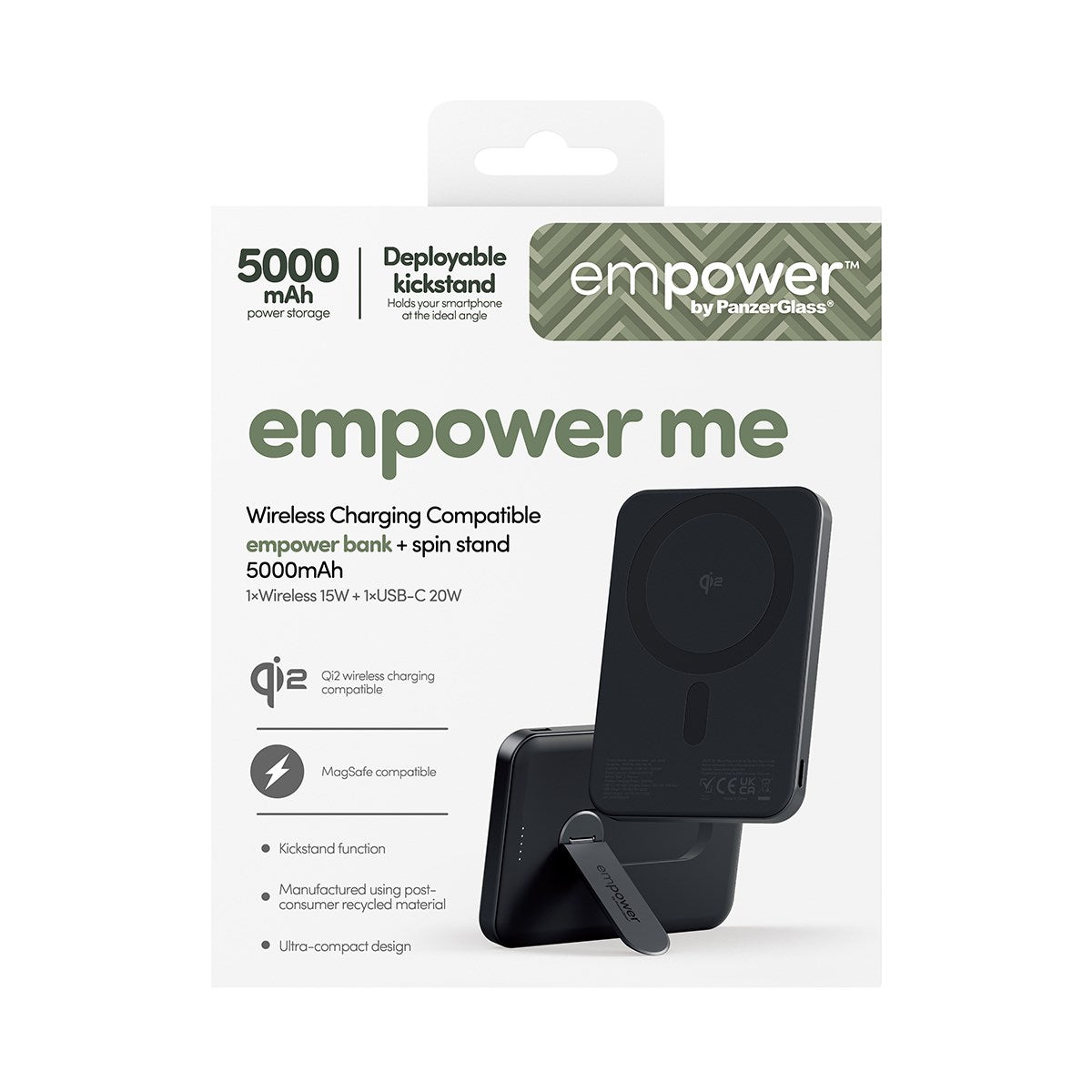 empower™ by PanzerGlass® empower™ Bank w. Spin Stand | 5000mAh | Space Black