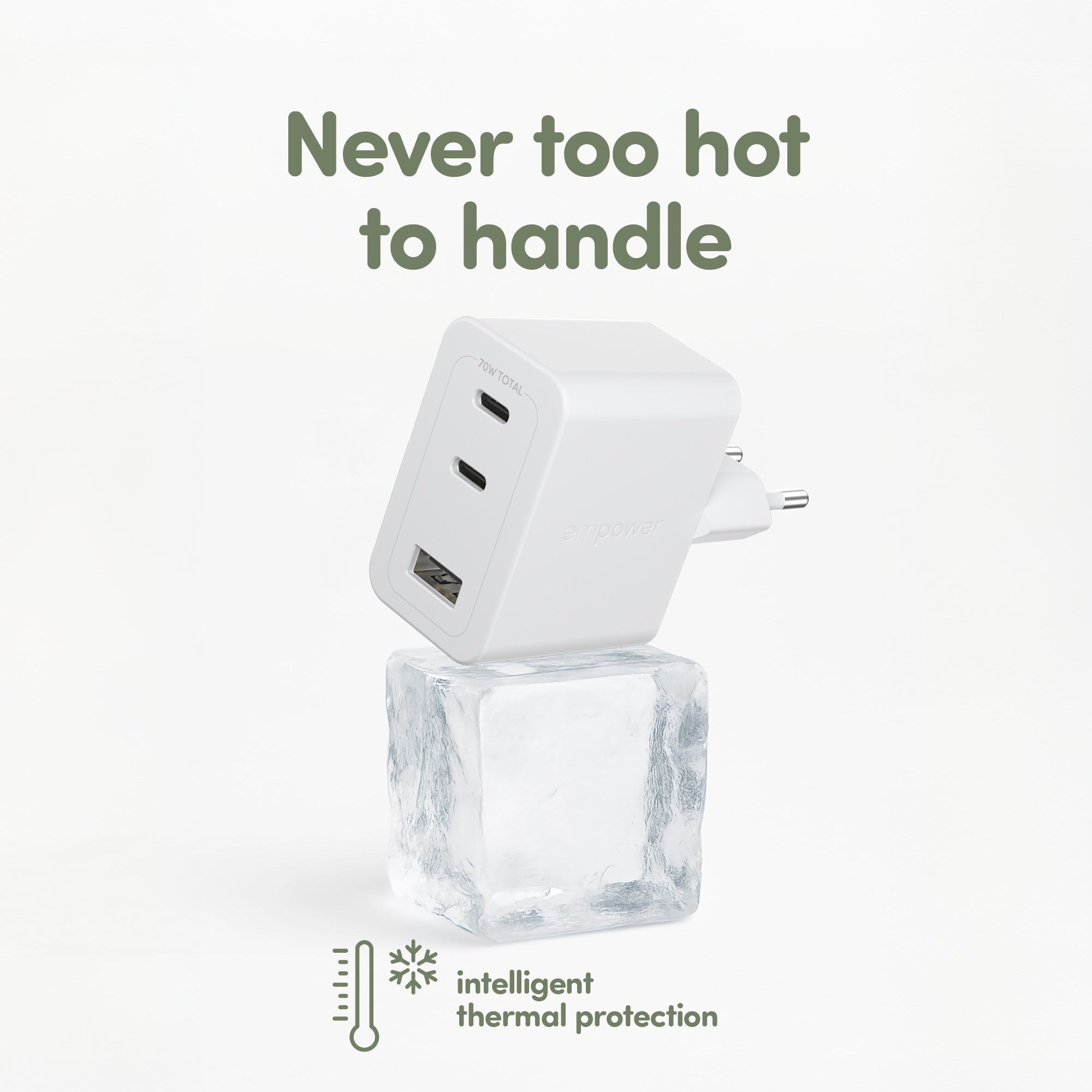 empower™ by PanzerGlass® Turbo 70W Multiple Charger incl. 2 x USB-C + USB-A | EU Plug | Silver White