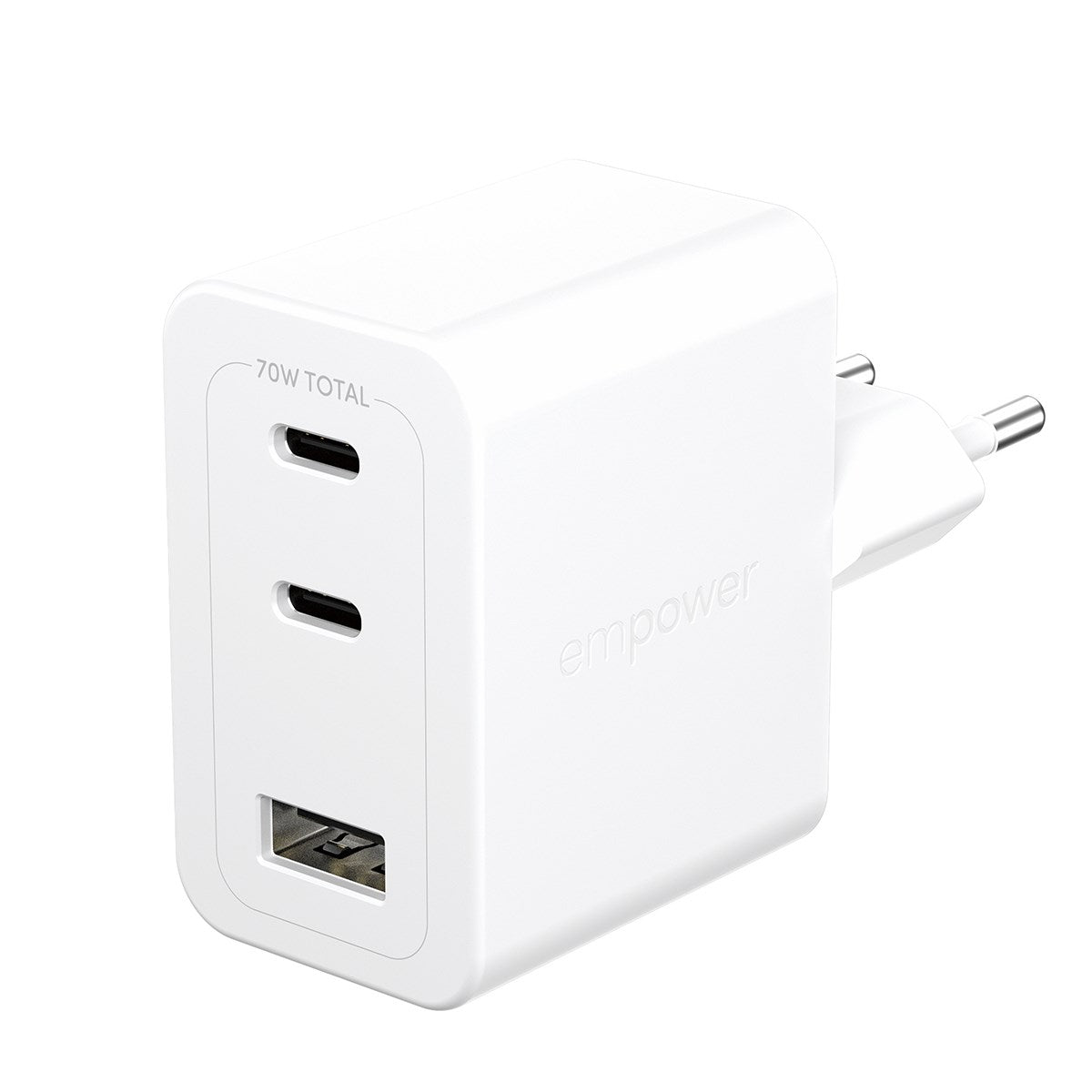 empower™ by PanzerGlass® Turbo 70W Multiple Charger incl. 2 x USB-C + USB-A | EU Plug | Silver White