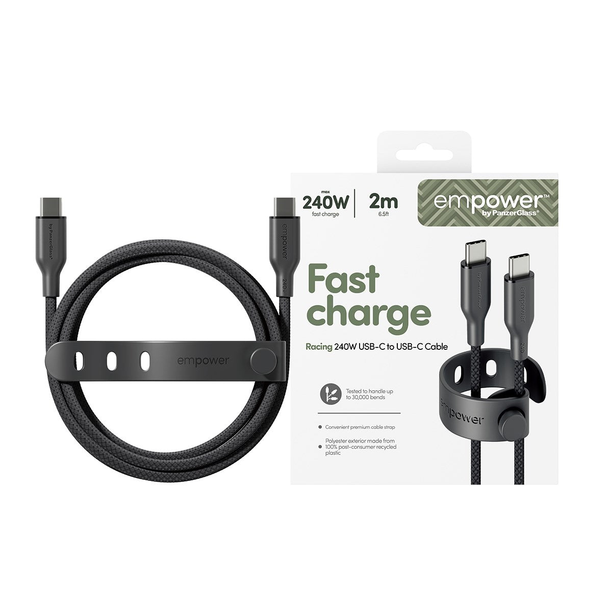 empower™ by PanzerGlass® Racing 240W USB-C to USB-C Cable | USB 2.0 | 2M | Space Black