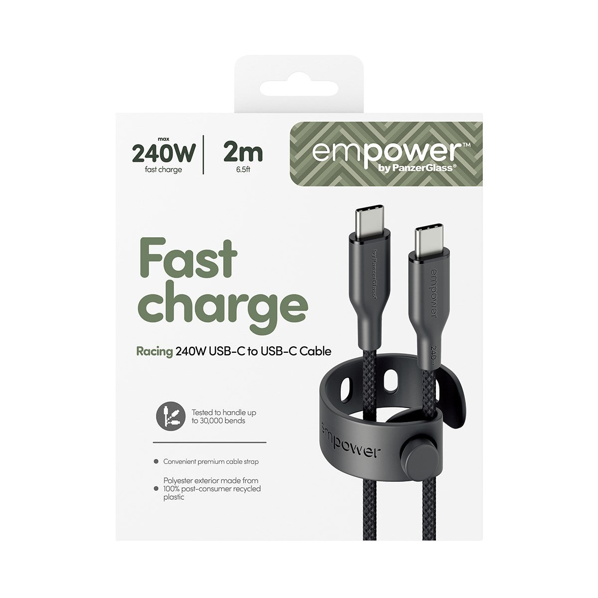 empower™ by PanzerGlass® Racing 240W USB-C to USB-C Cable | USB 2.0 | 2M | Space Black