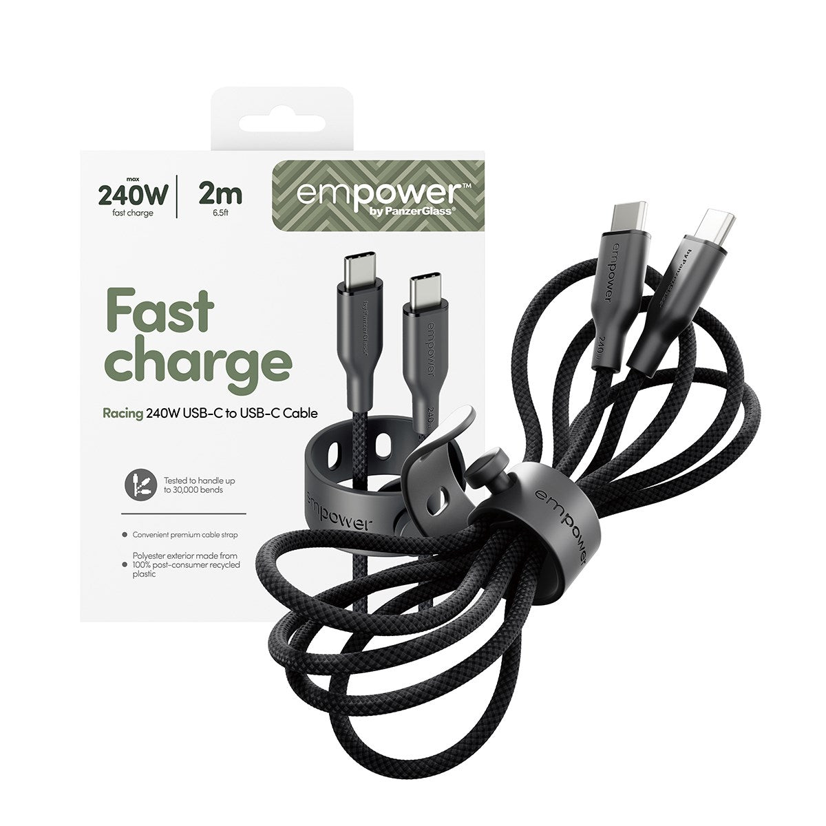 empower™ by PanzerGlass® Racing 240W USB-C to USB-C Cable | USB 2.0 | 2M | Space Black