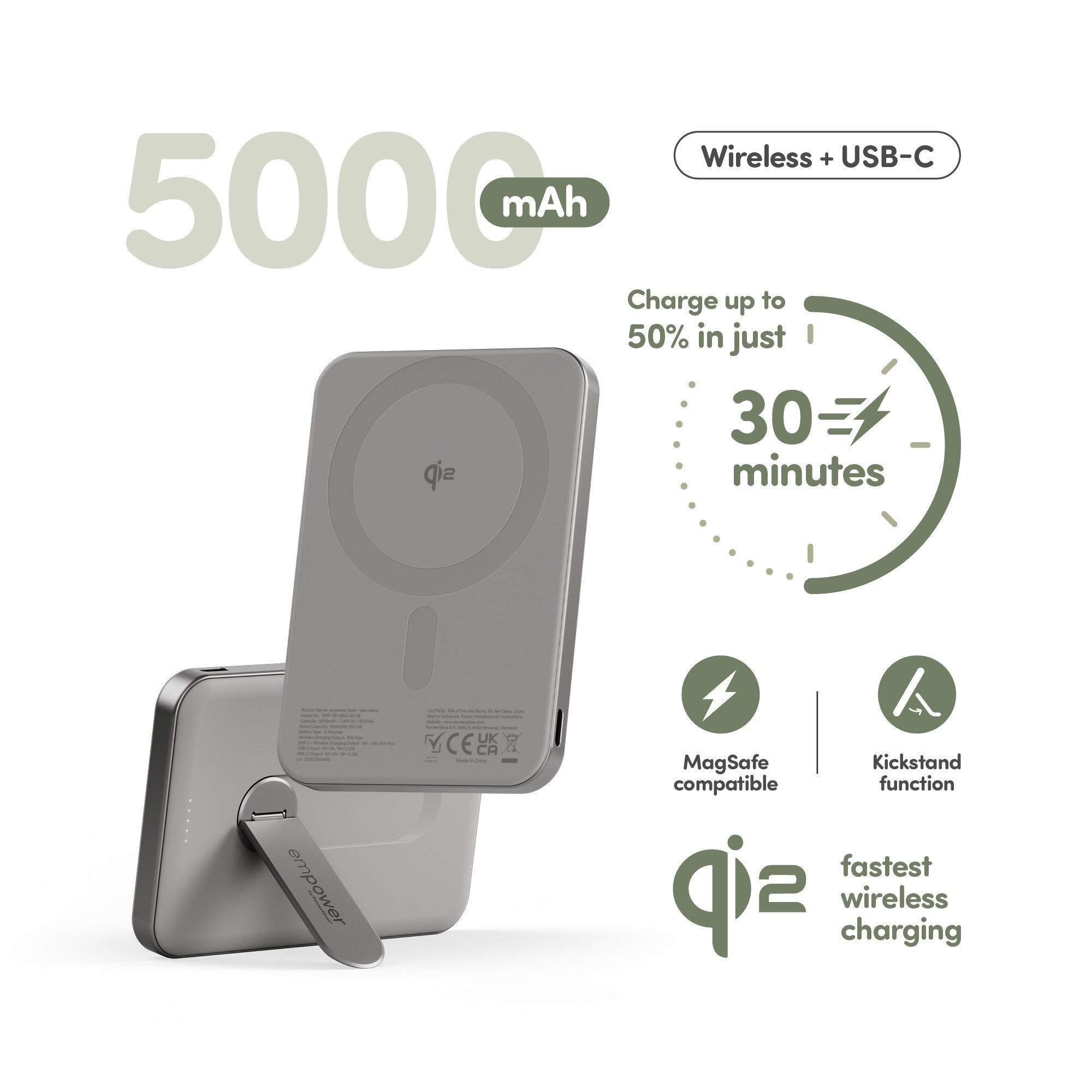 empower™ by PanzerGlass® empower™ Bank w. Spin Stand | 5000mAh | Titanium