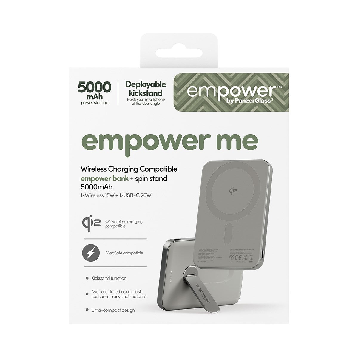 empower™ by PanzerGlass® empower™ Bank w. Spin Stand | 5000mAh | Titanium