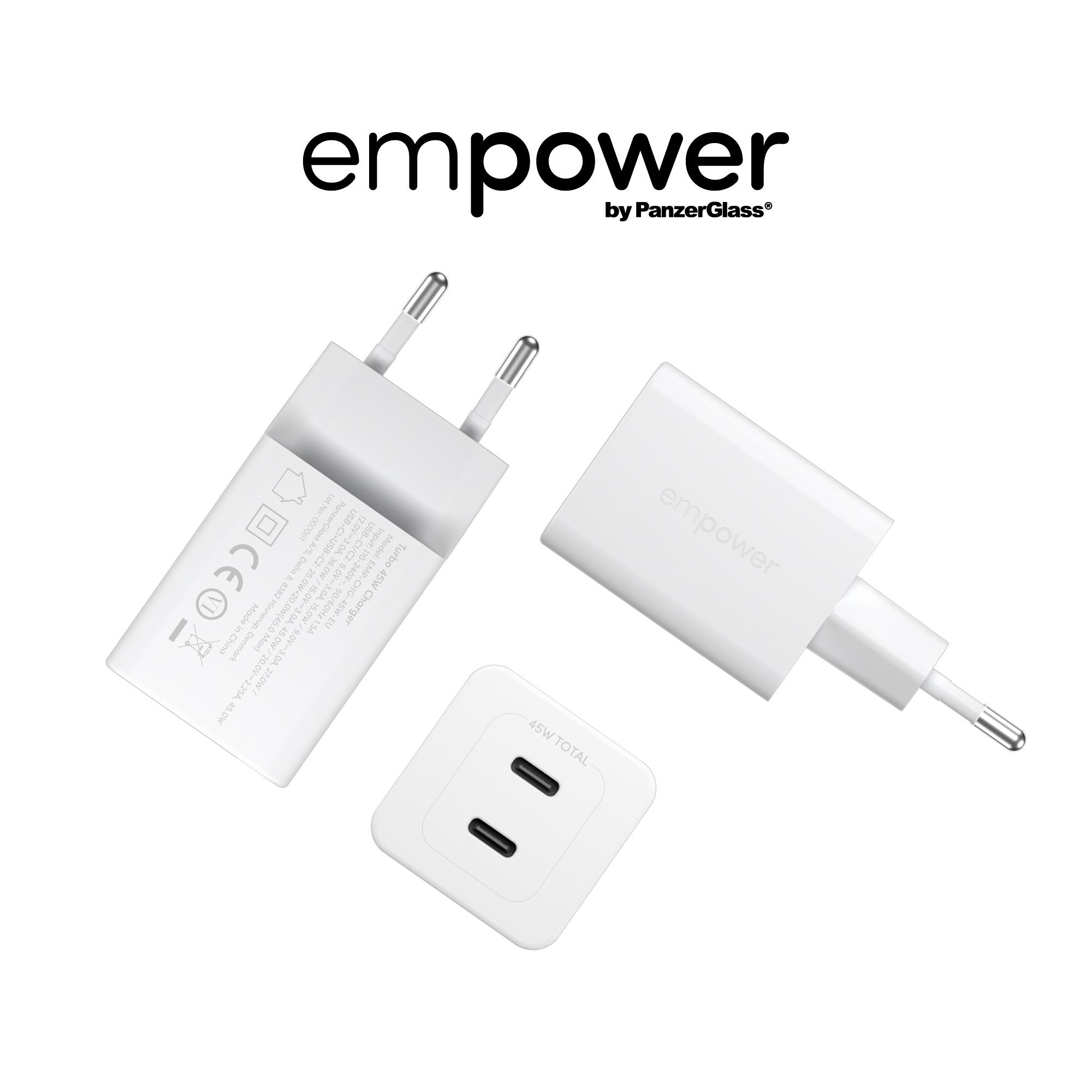 empower™ by PanzerGlass® Turbo 45W Charger incl. 2 x USB-C | EU Plug | Silver White