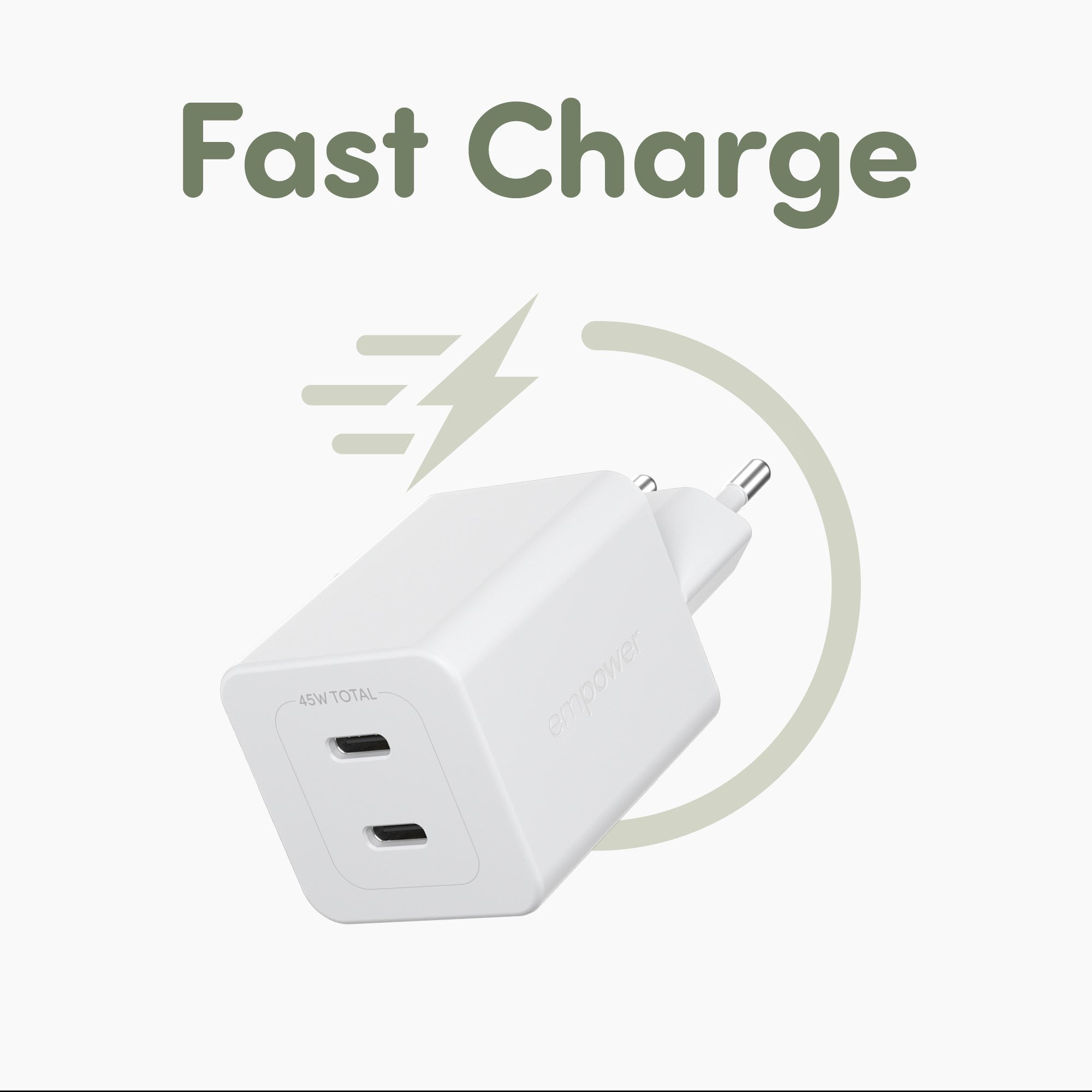 empower™ by PanzerGlass® Turbo 45W Charger incl. 2 x USB-C | EU Plug | Silver White