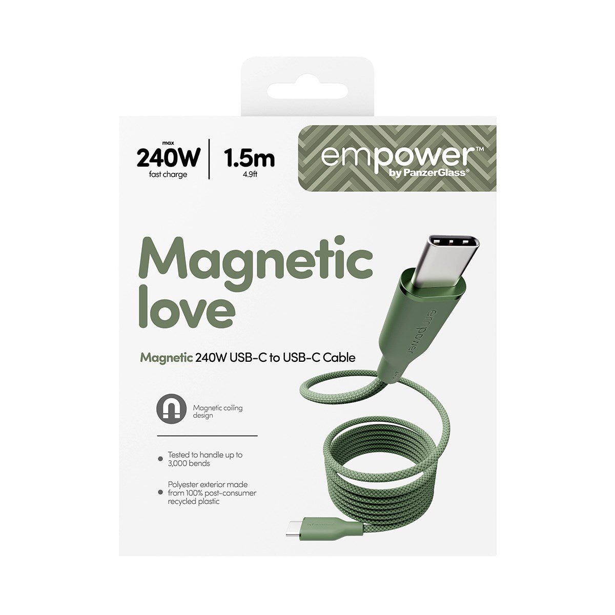 empower™ by PanzerGlass® Magnetic 240W USB-C to USB-C Cable | USB 2.0 | 1.5M | Sage