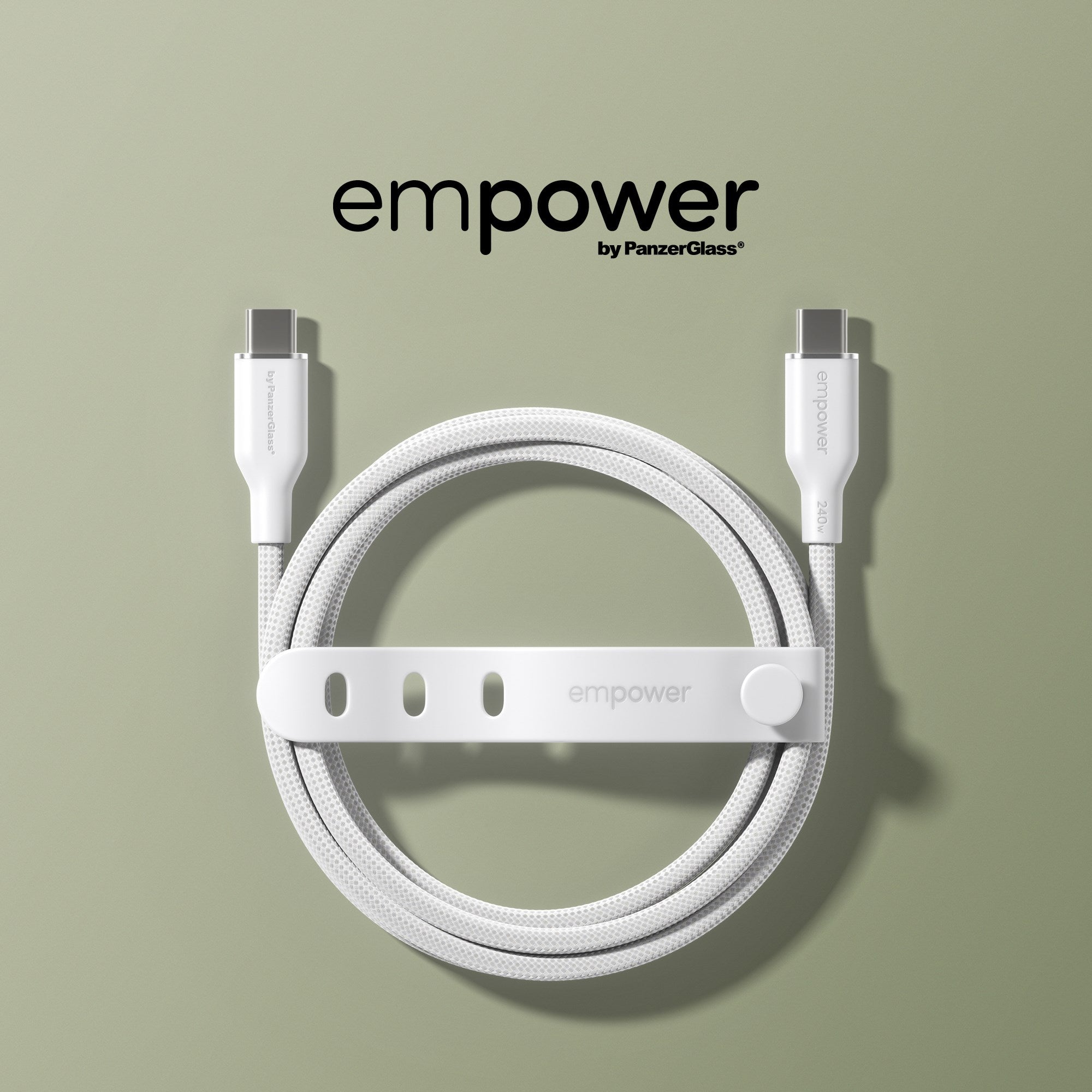empower™ by PanzerGlass® Racing 240W USB-C to USB-C Cable | USB 2.0 | 2M | Silver White