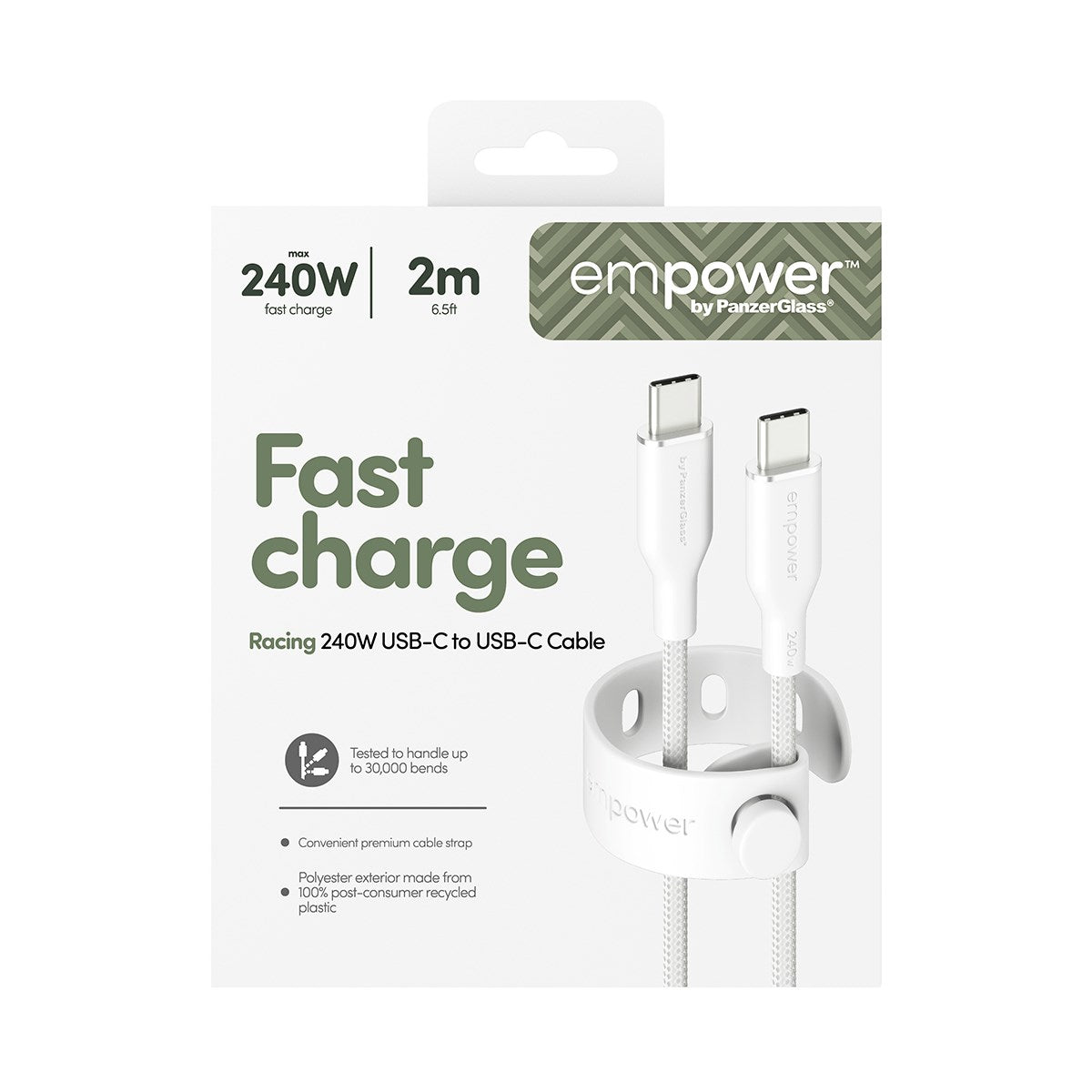 empower™ by PanzerGlass® Racing 240W USB-C to USB-C Cable | USB 2.0 | 2M | Silver White