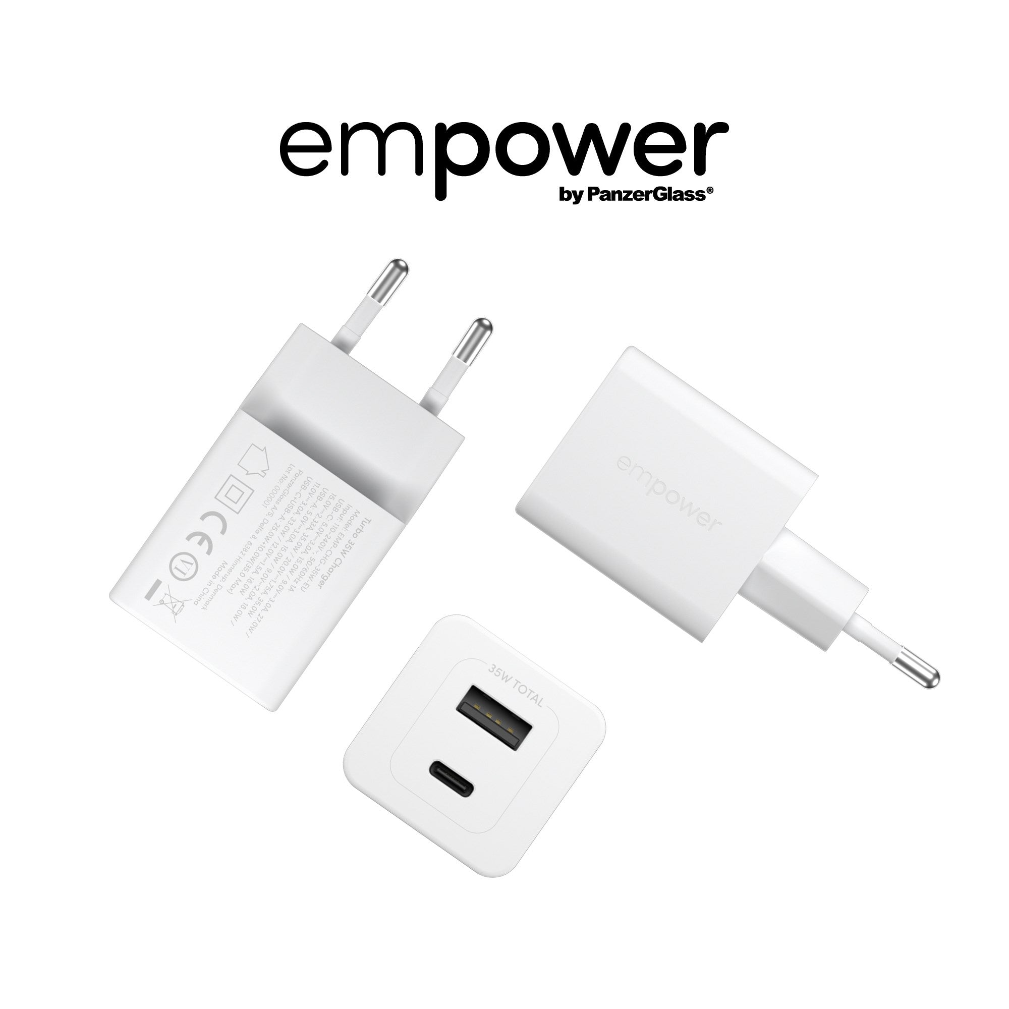 empower™ by PanzerGlass® Turbo 35W Charger incl. USB-C + USB-A | EU Plug | Silver White