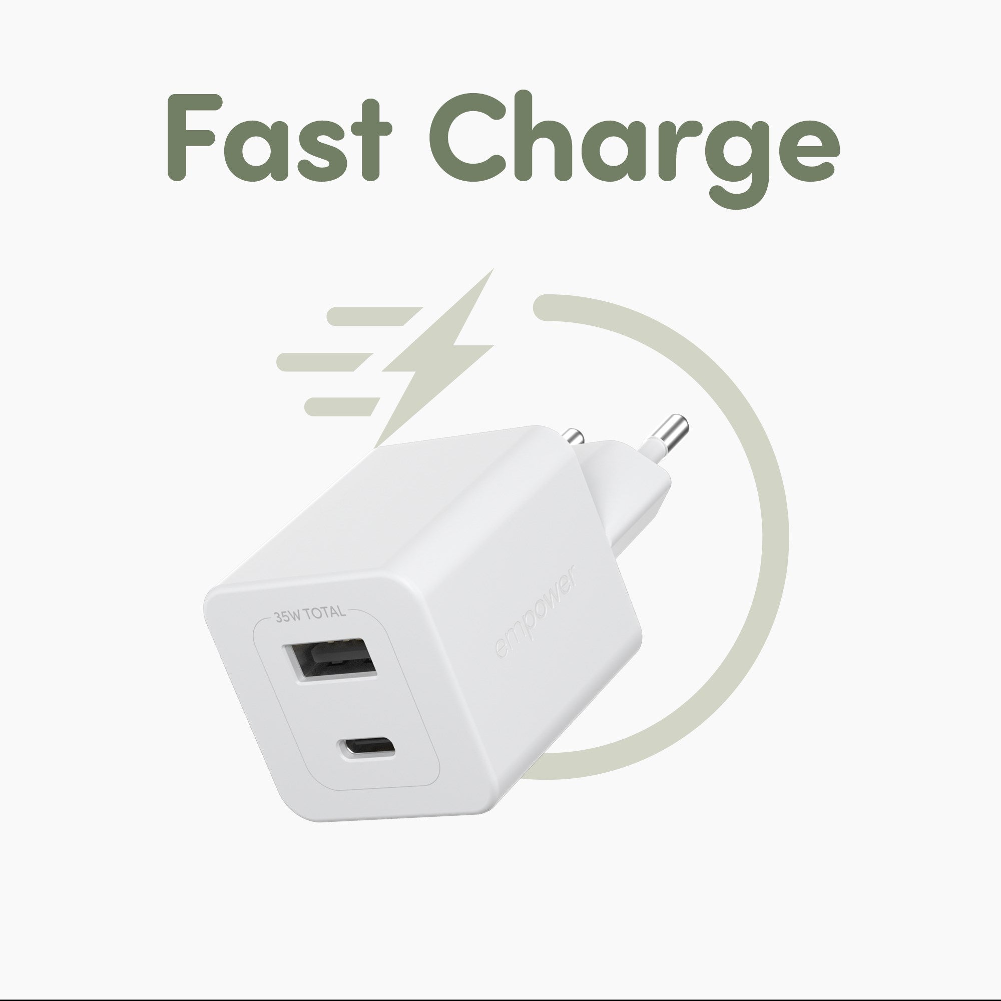 empower™ by PanzerGlass® Turbo 35W Charger incl. USB-C + USB-A | EU Plug | Silver White