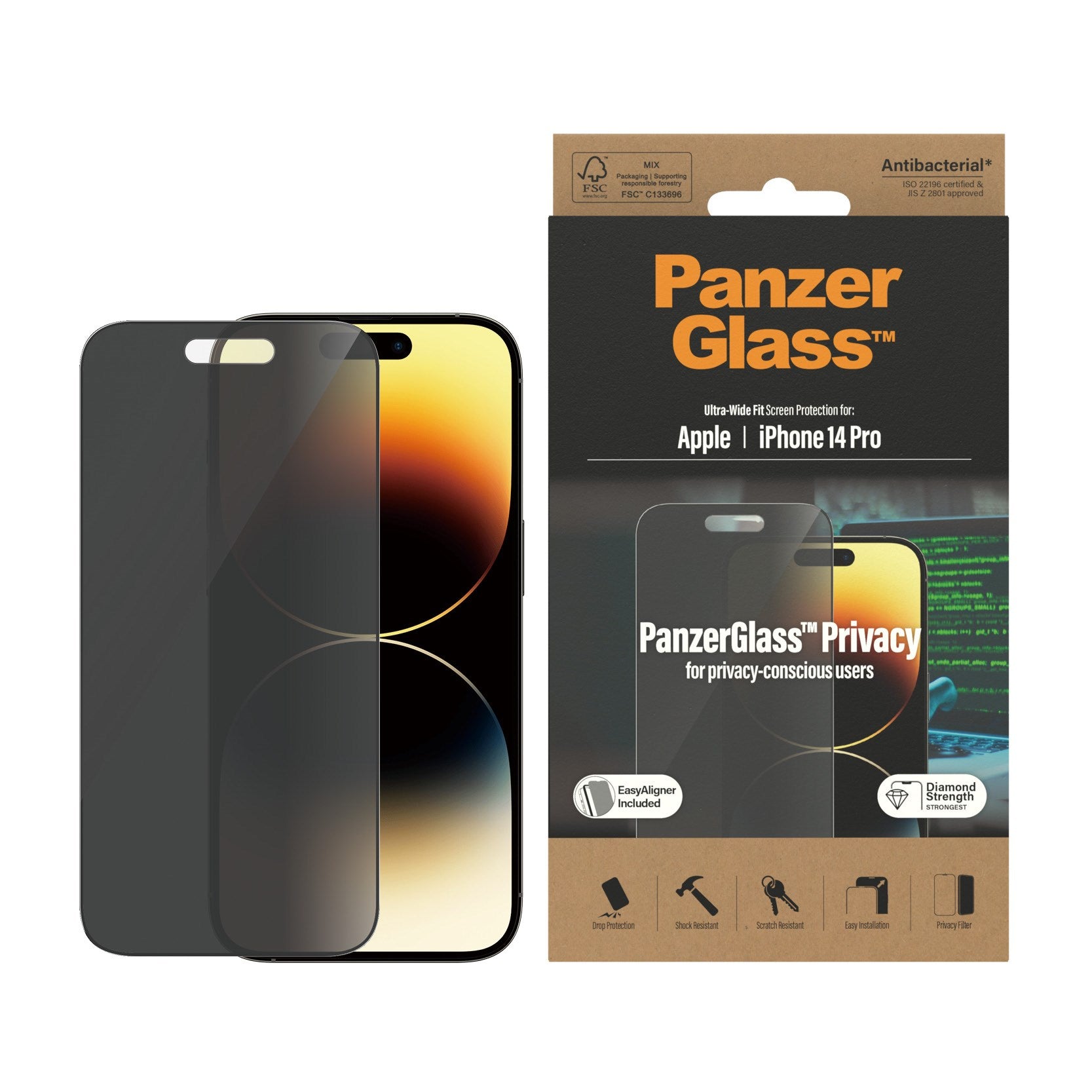 PanzerGlass® Privacy Screen Protector iPhone 14 Pro | Ultra-Wide Fit w. EasyAligner