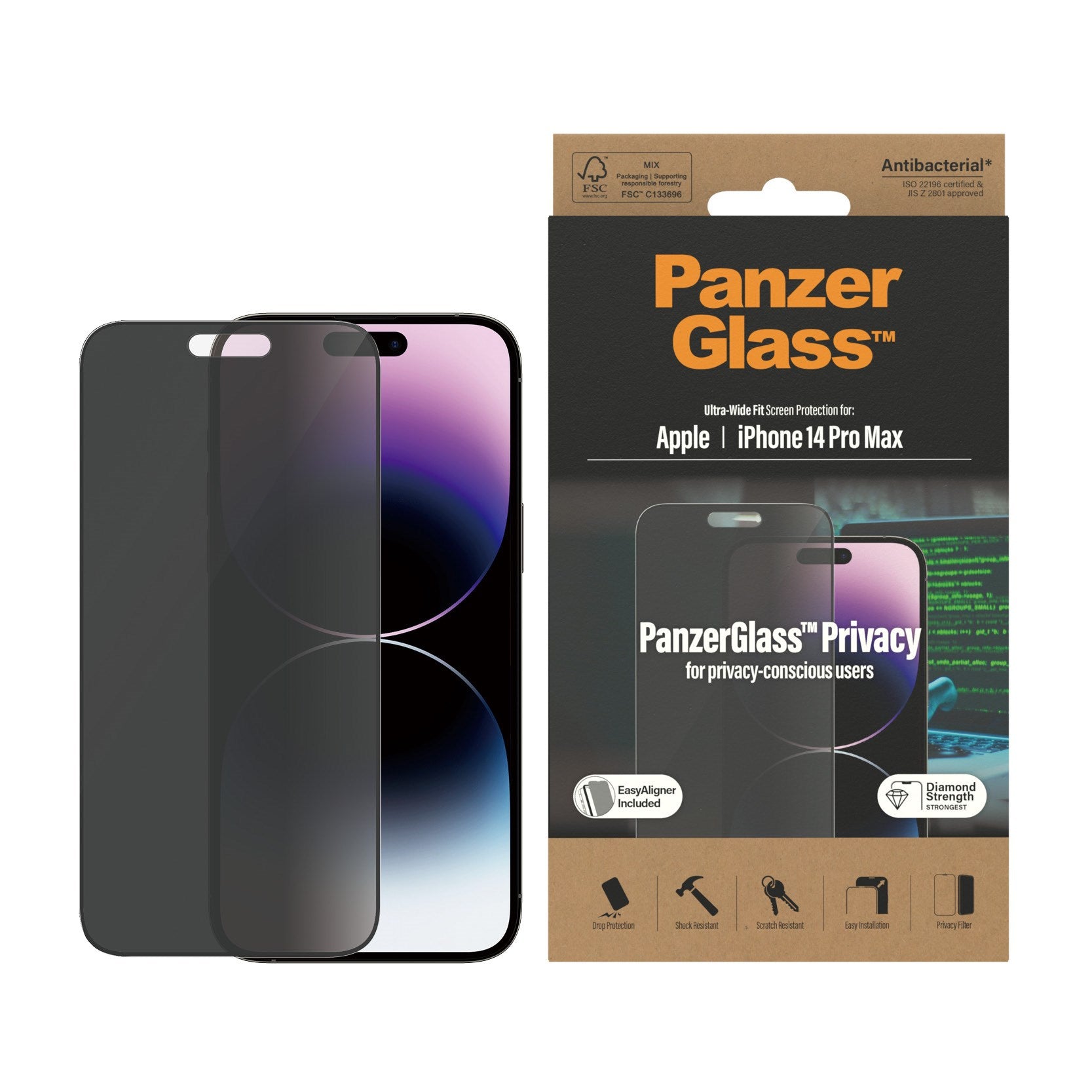 PanzerGlass® Privacy Screen Protector iPhone 14 Pro Max | Ultra-Wide Fit w. EasyAligner