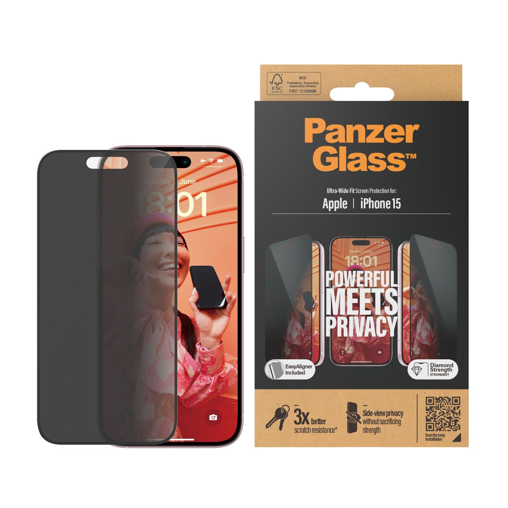 PanzerGlass® Privacy Screen Protector iPhone 15 Ultra-Wide Fit Ea