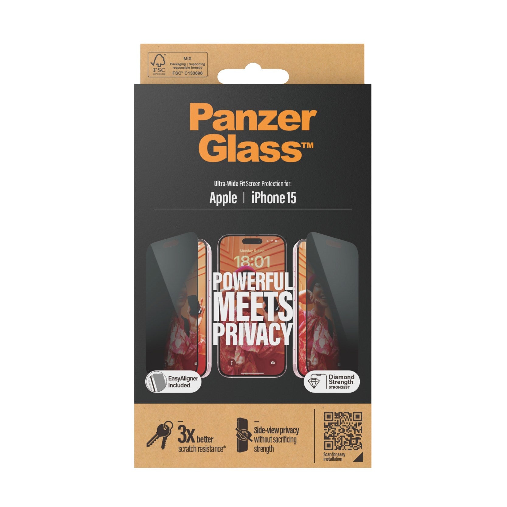PanzerGlass® Privacy Screen Protector iPhone 15 | Ultra-Wide Fit w. EasyAligner